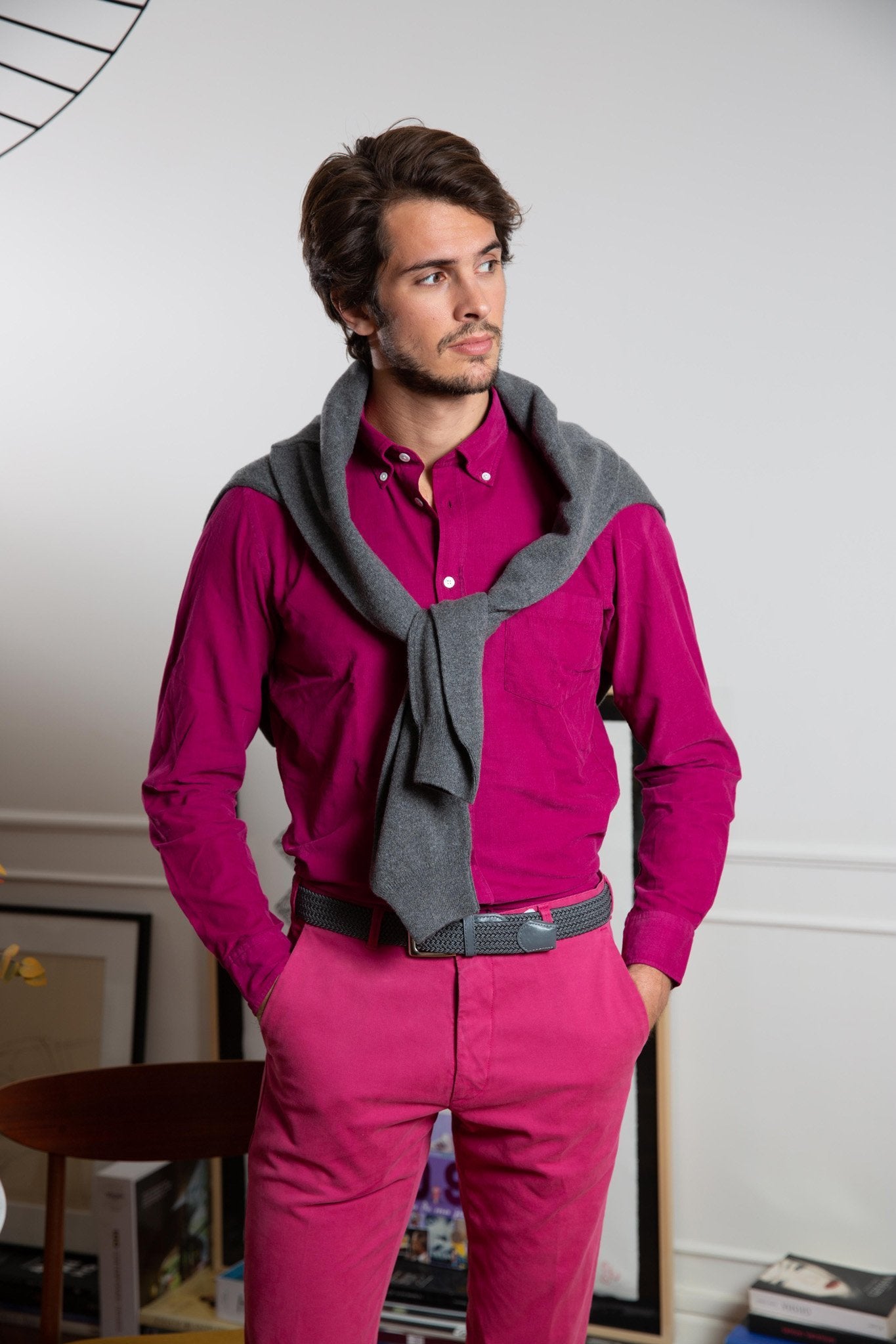 Chemise Clovis en velours - Groseille-CHEMISE HOMME-Curling-Paris