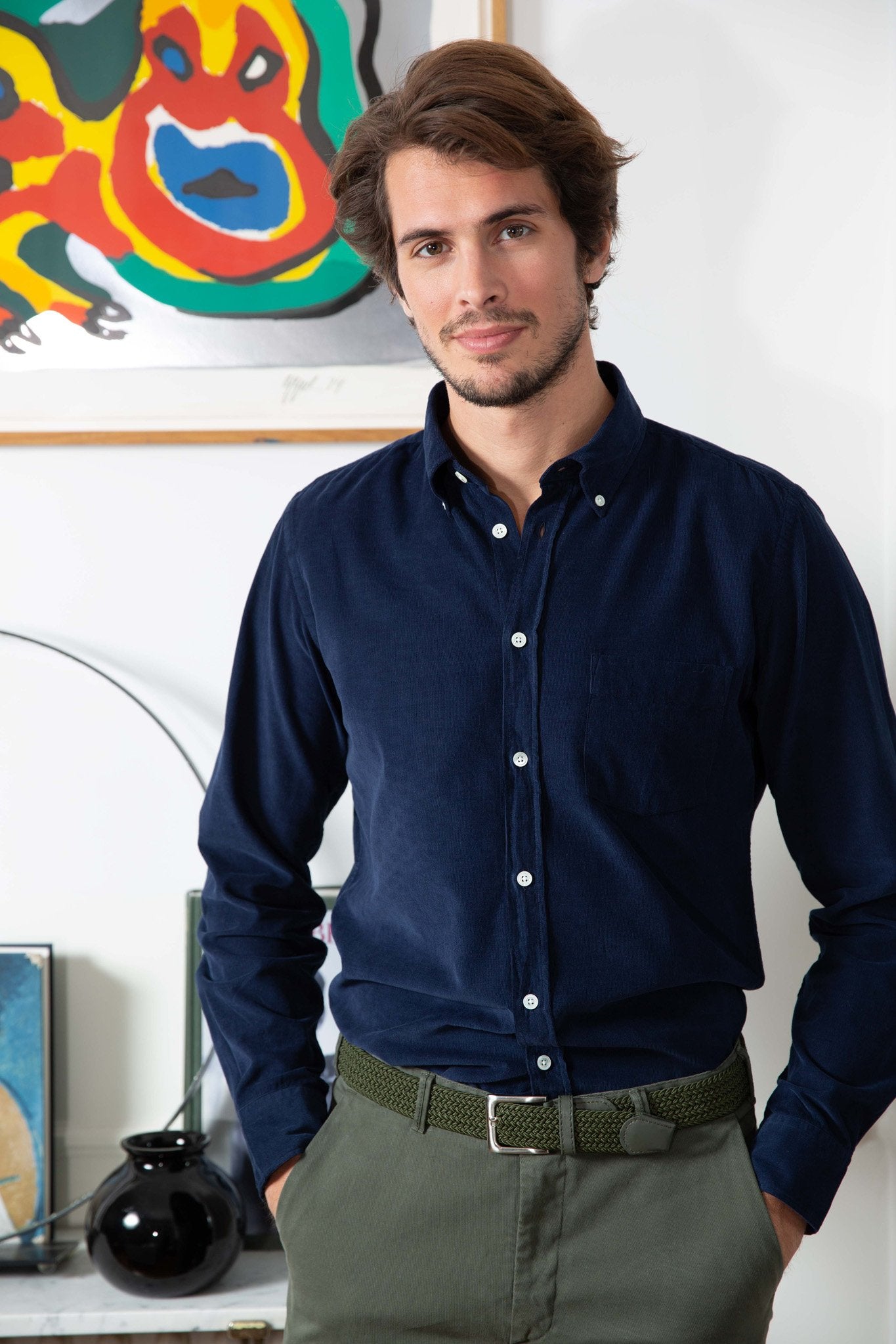 Chemise Clovis en velours - Marine-CHEMISE HOMME-Curling-Paris