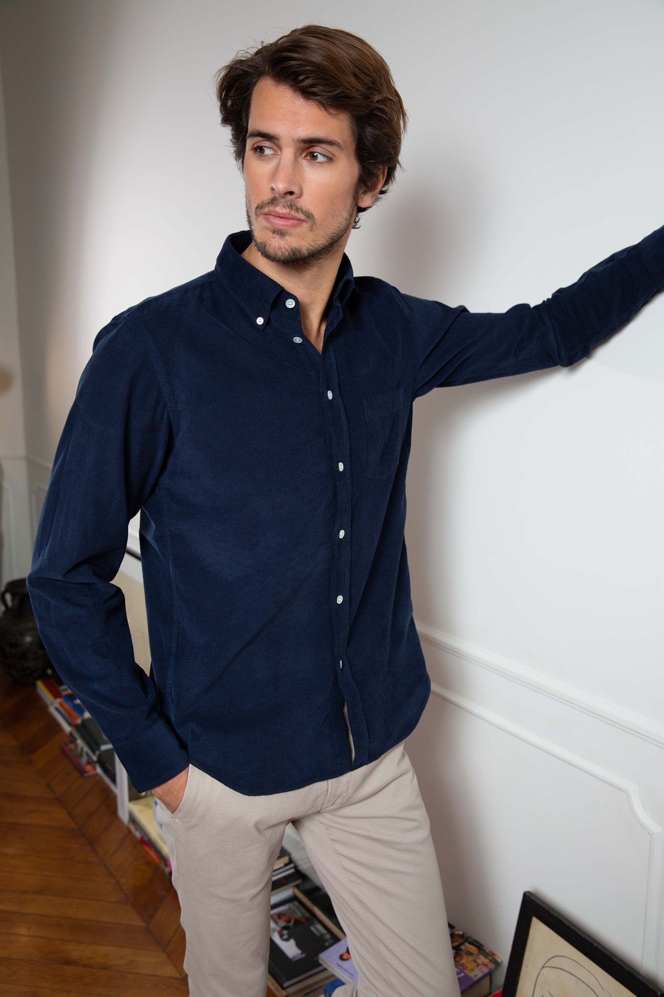 Chemise Clovis en velours - Marine-CHEMISE HOMME-Curling-Paris