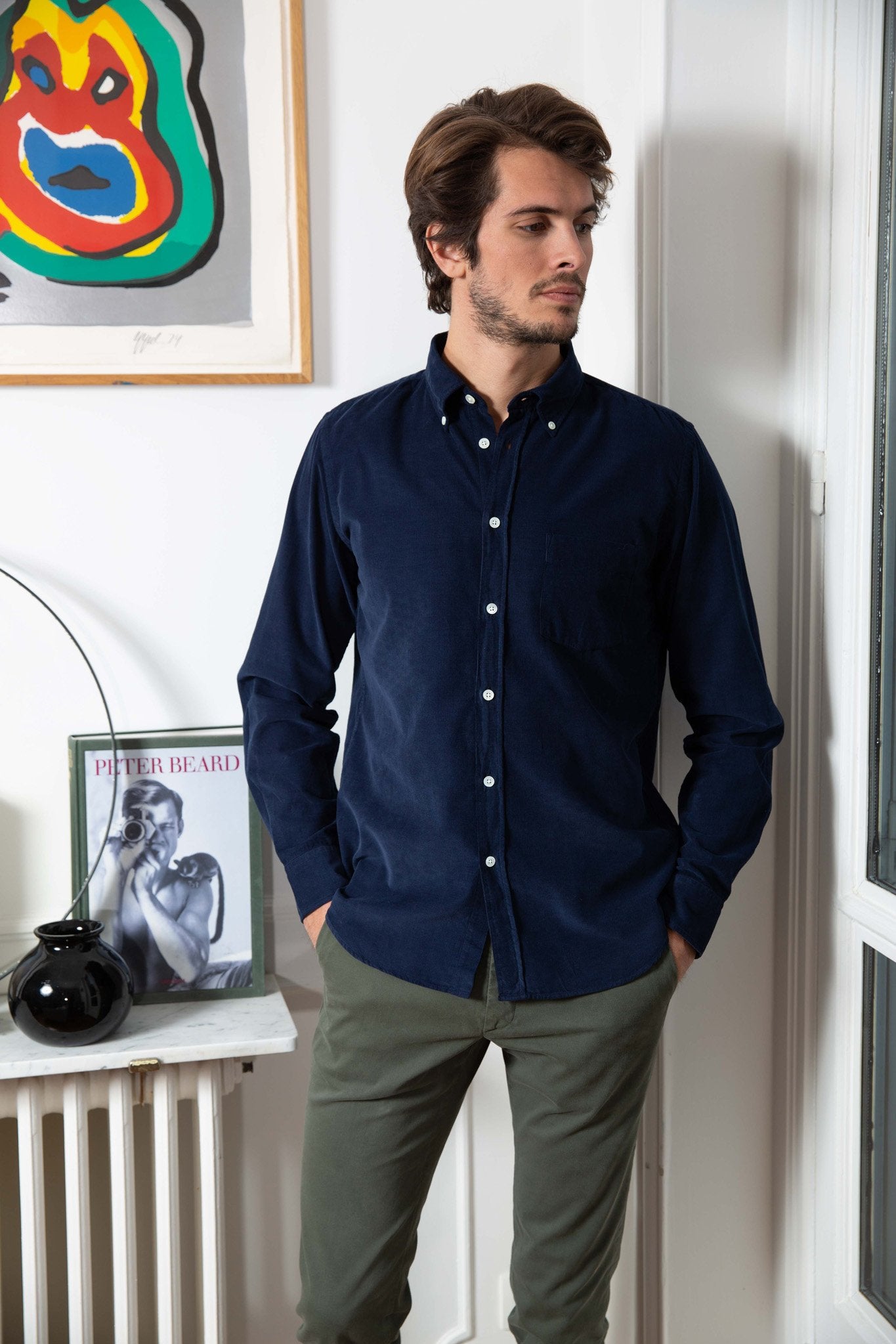 Chemise Clovis en velours - Marine-CHEMISE HOMME-Curling-Paris