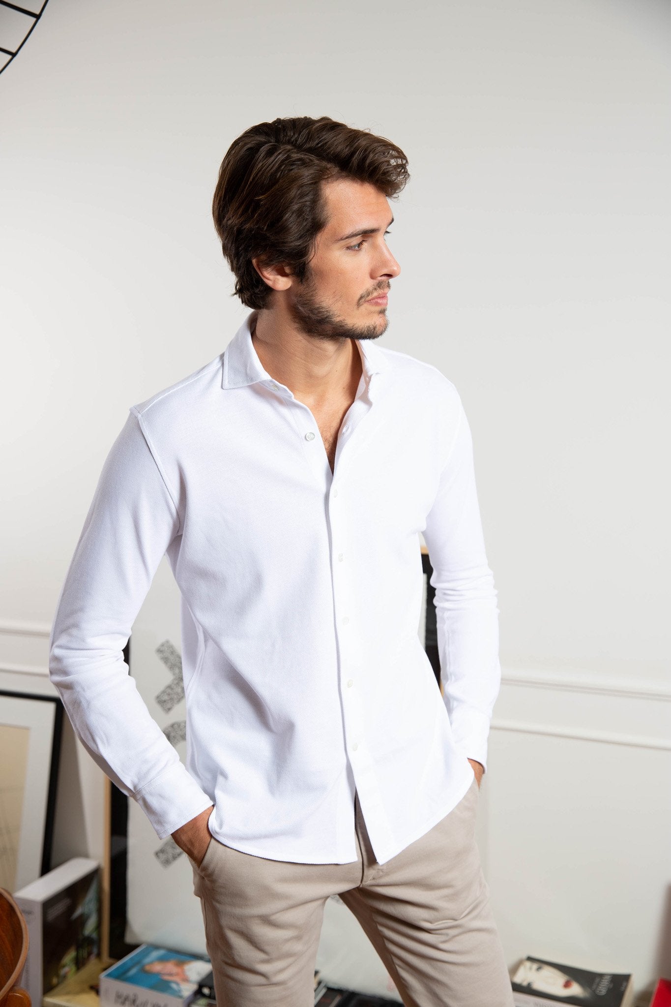 Chemise Enzo en coton piqué - Blanc-CHEMISE HOMME-Curling-Paris