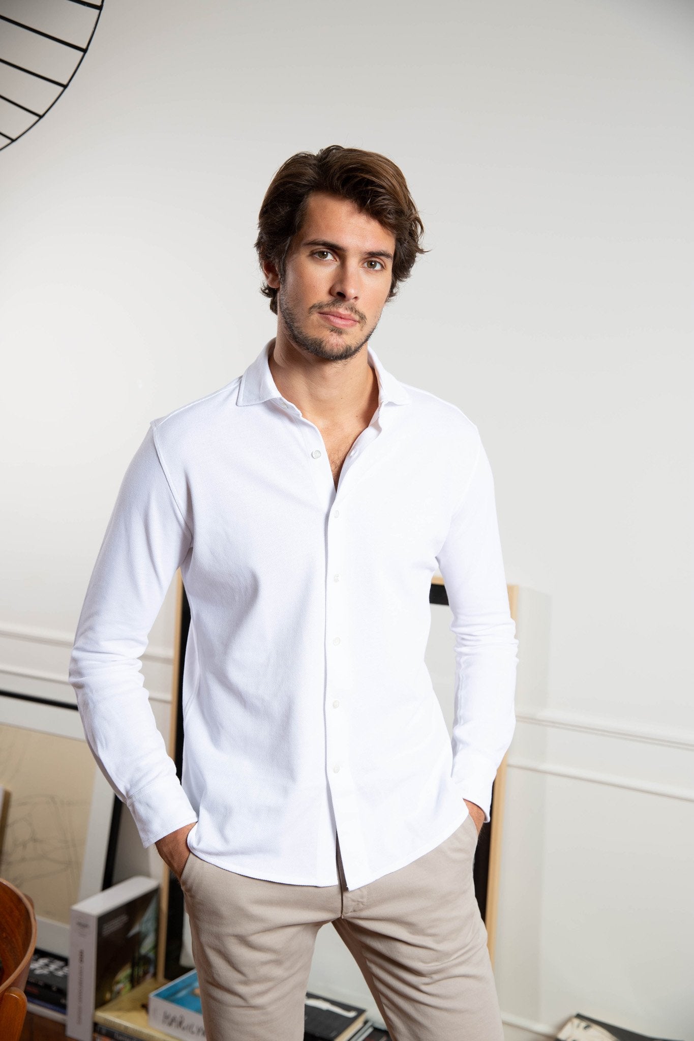 Chemise Enzo en coton piqué - Blanc-CHEMISE HOMME-Curling-Paris
