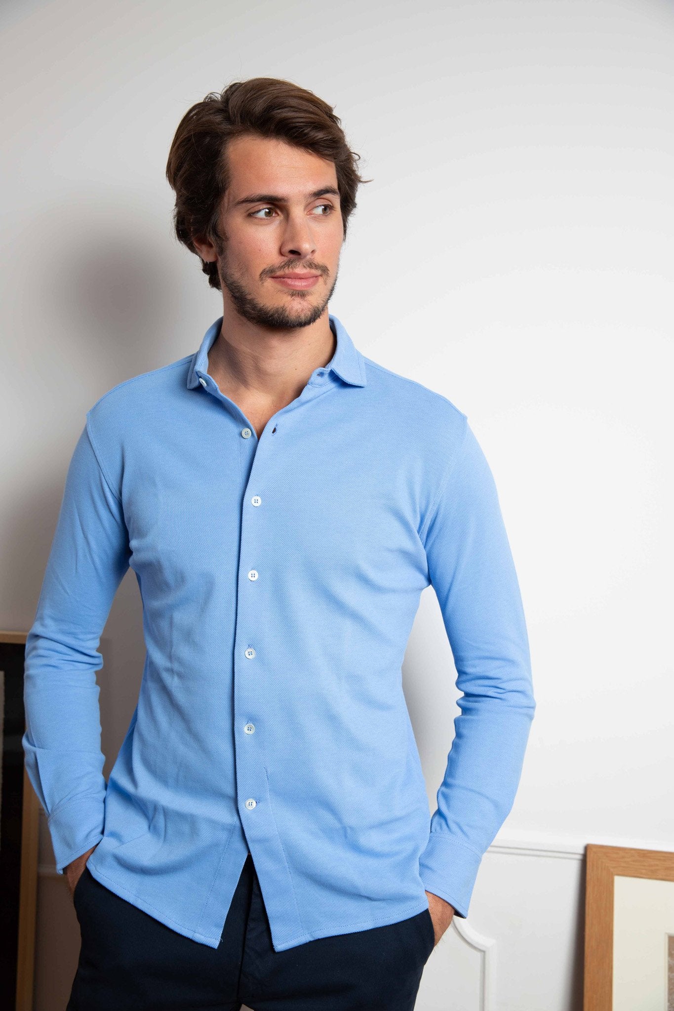 Chemise Enzo en coton piqué - Ciel-CHEMISE HOMME-Curling-Paris