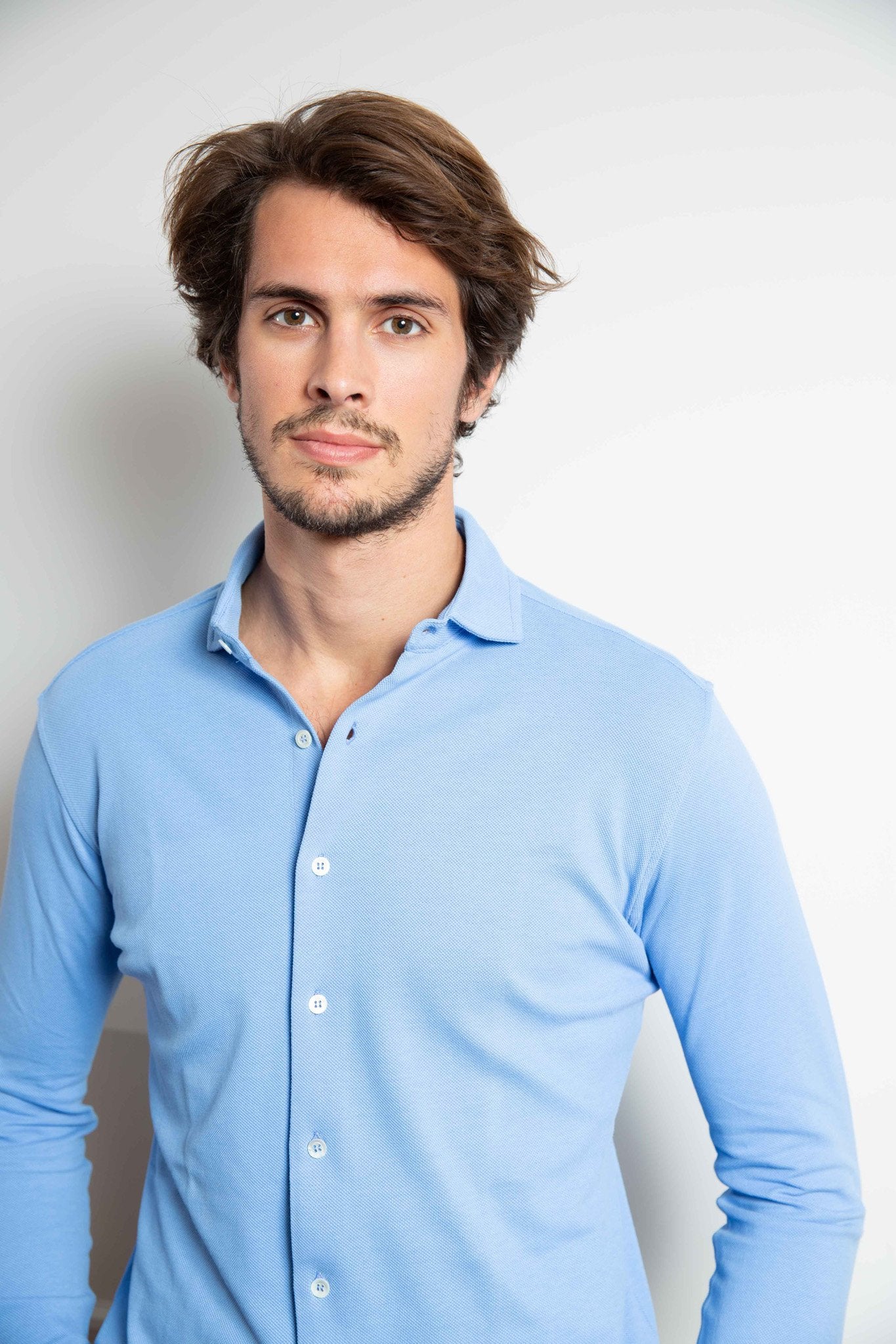 Chemise Enzo en coton piqué - Ciel-CHEMISE HOMME-Curling-Paris