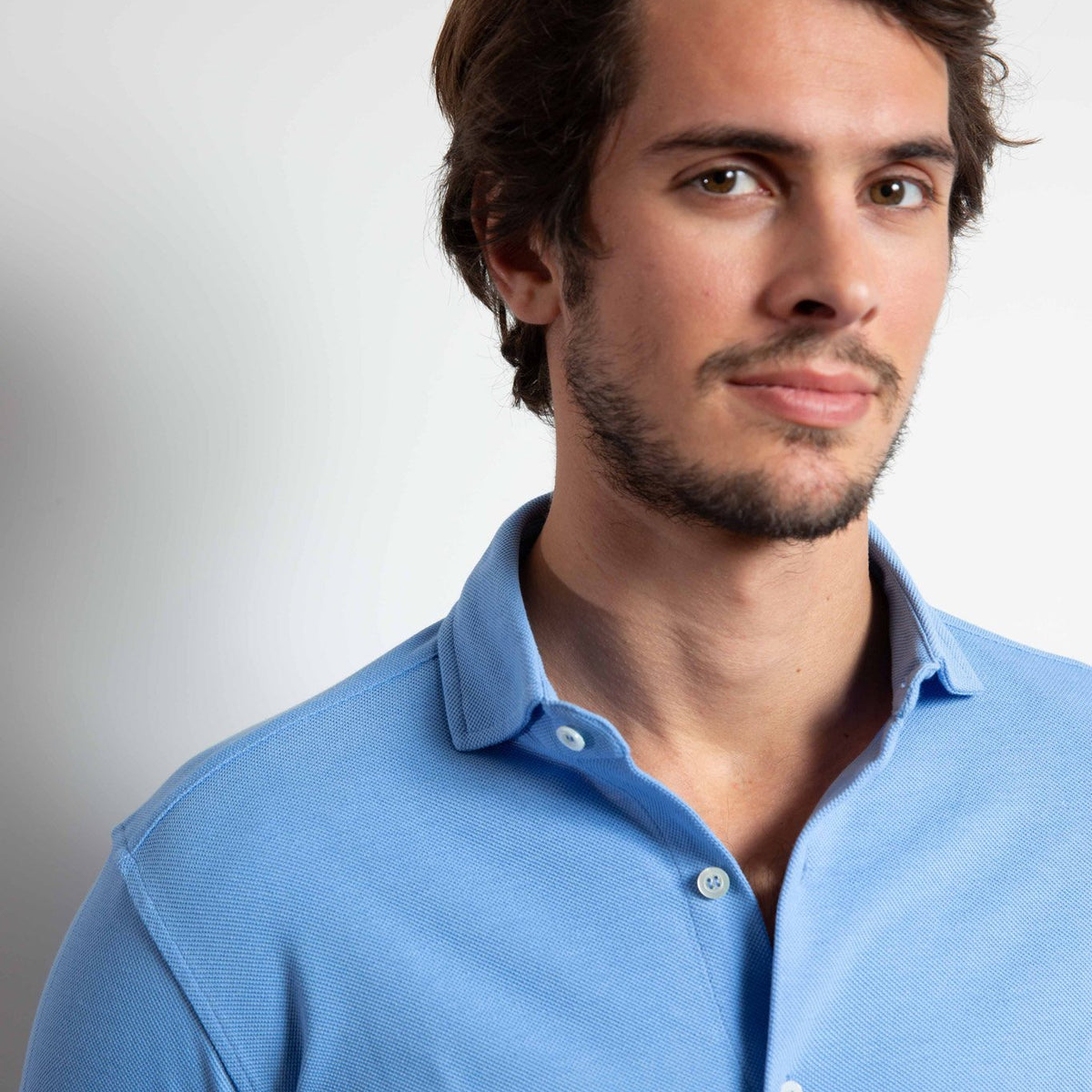 Enzo men's shirt in sky blue piqué cotton Curling Paris