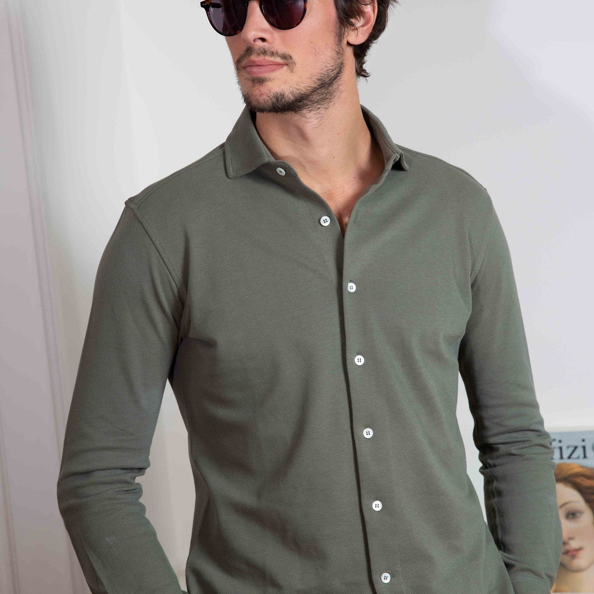 Enzo Cotton Pique Shirt Khaki