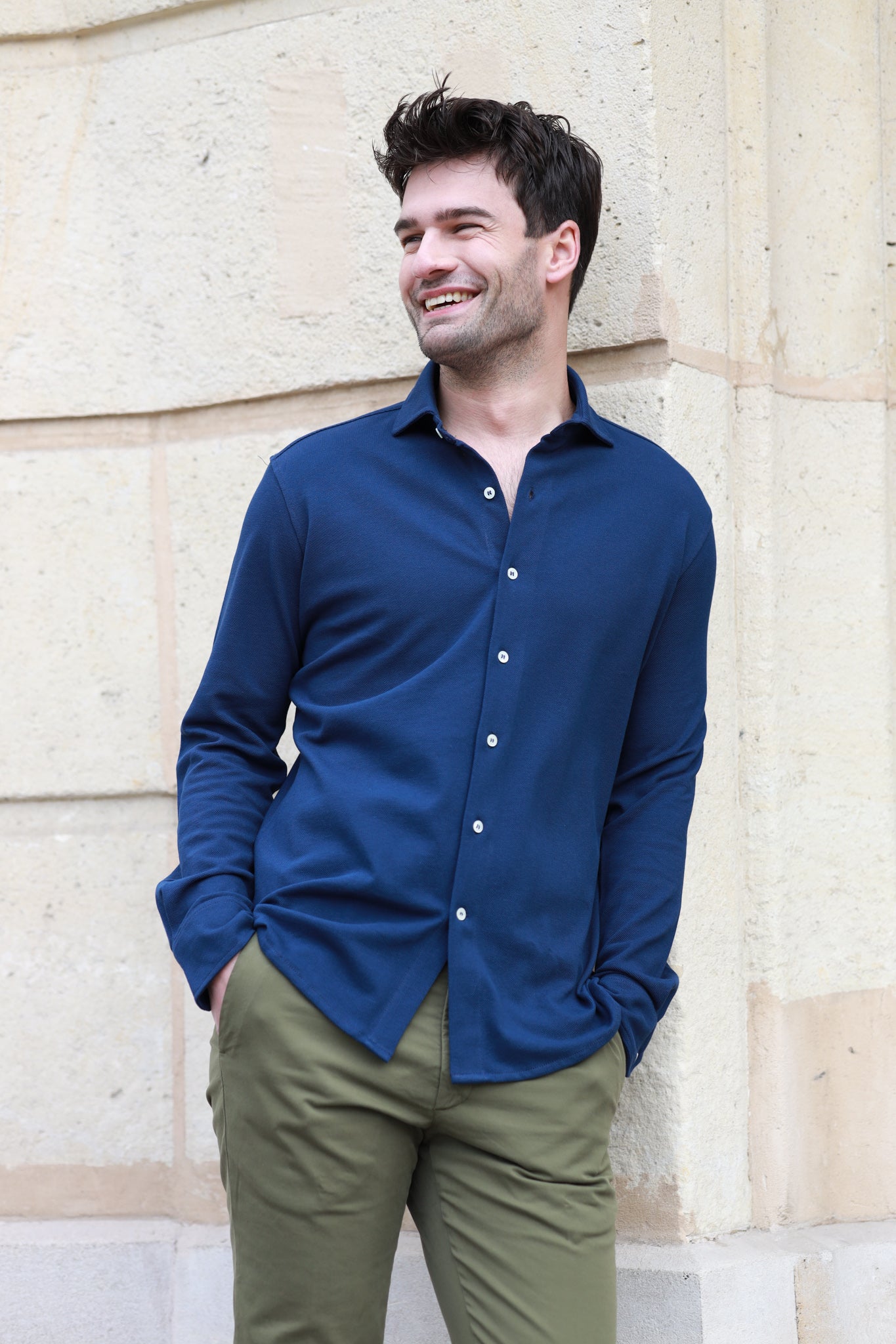 Chemise Enzo en coton piqué - Marine-CHEMISE HOMME-Curling-Paris