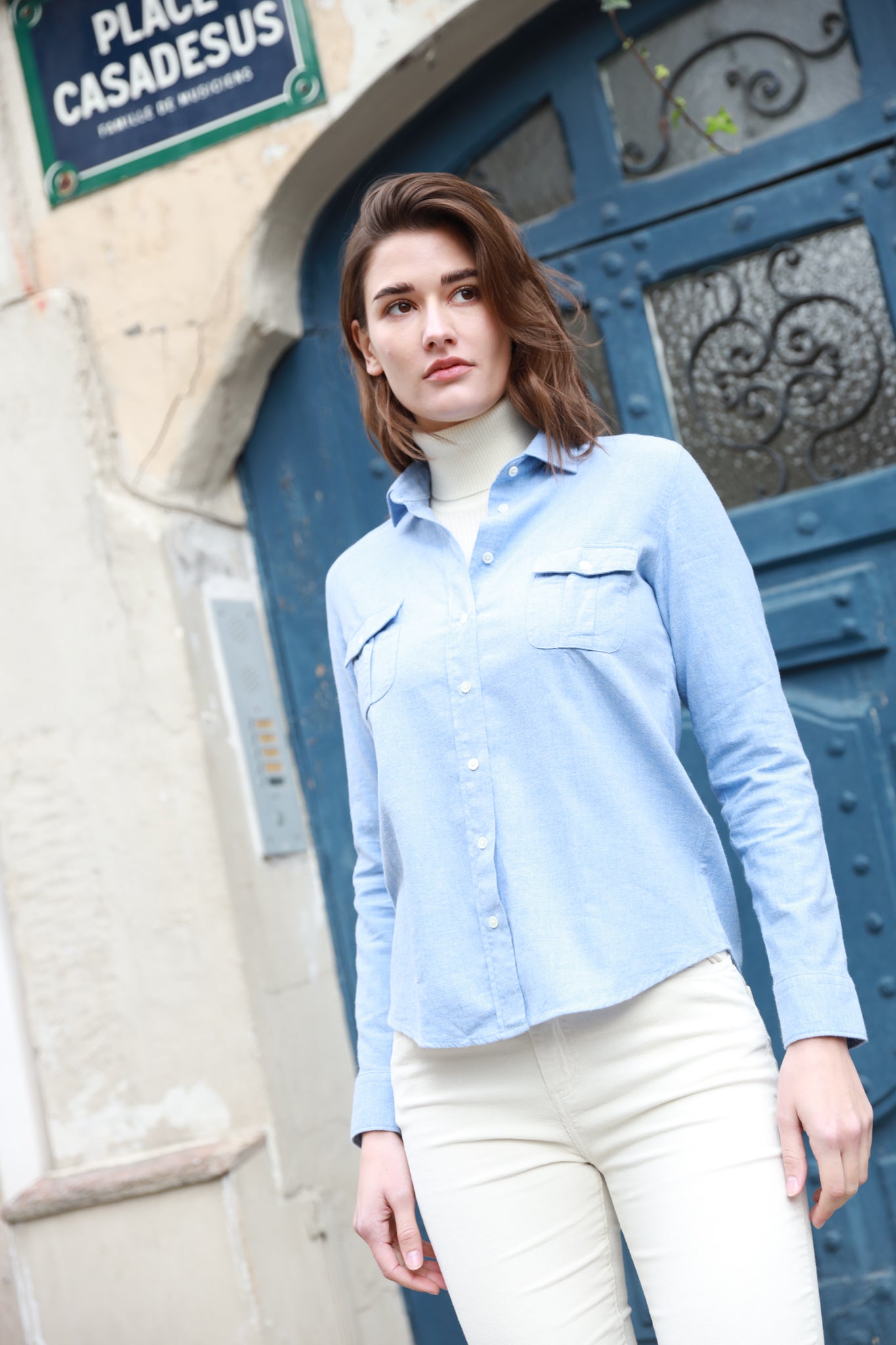 Chemisier Flore en flanelle de coton - Ciel-CHEMISIER FEMME-Curling-Paris