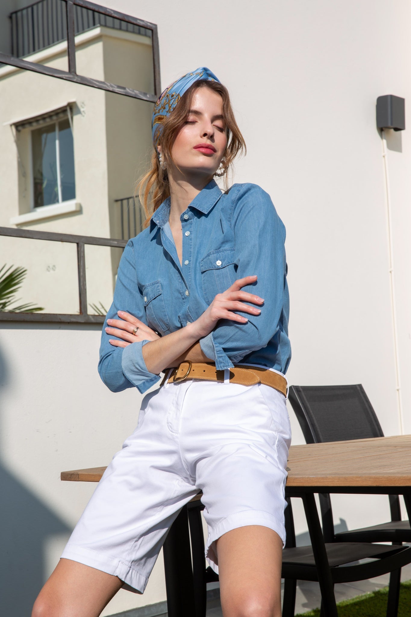 Chemisier Flore en jeans - bleu clair-CHEMISIER FEMME-Curling-Paris