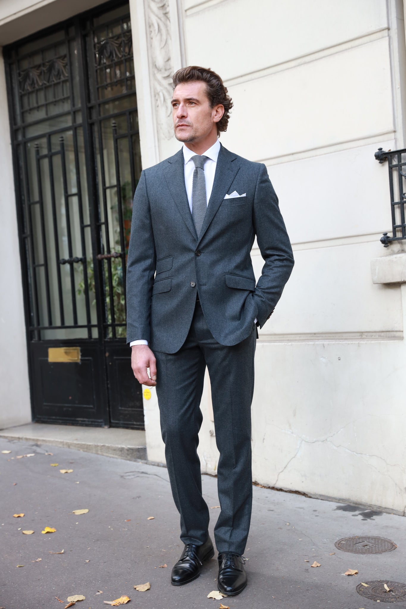 Costume Goal en flanelle pure laine Super 120'S - Gris moyen-COSTUME HOMME-Curling-Paris