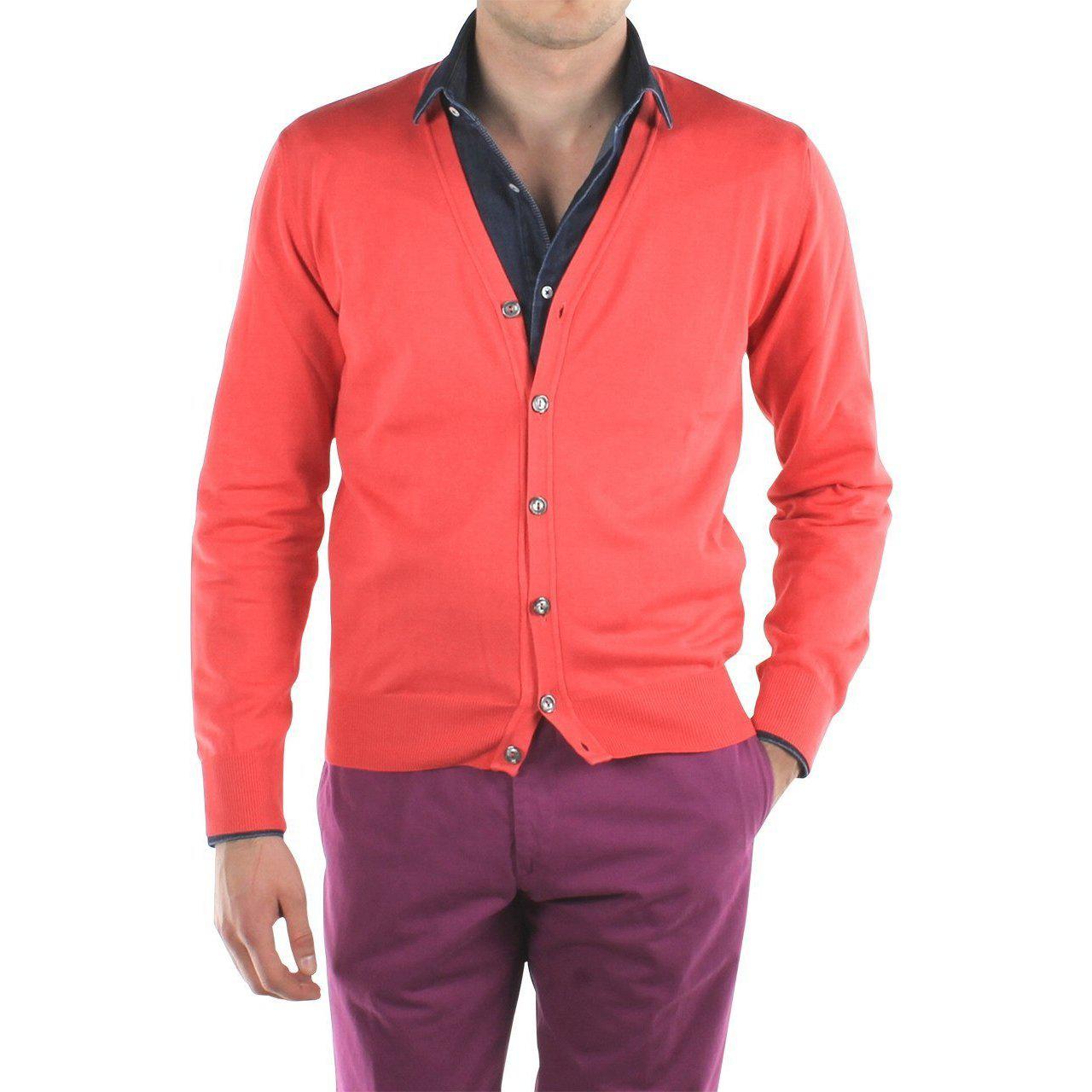 Gilet col v en coton - Orange-PULL HOMME-Curling-Paris