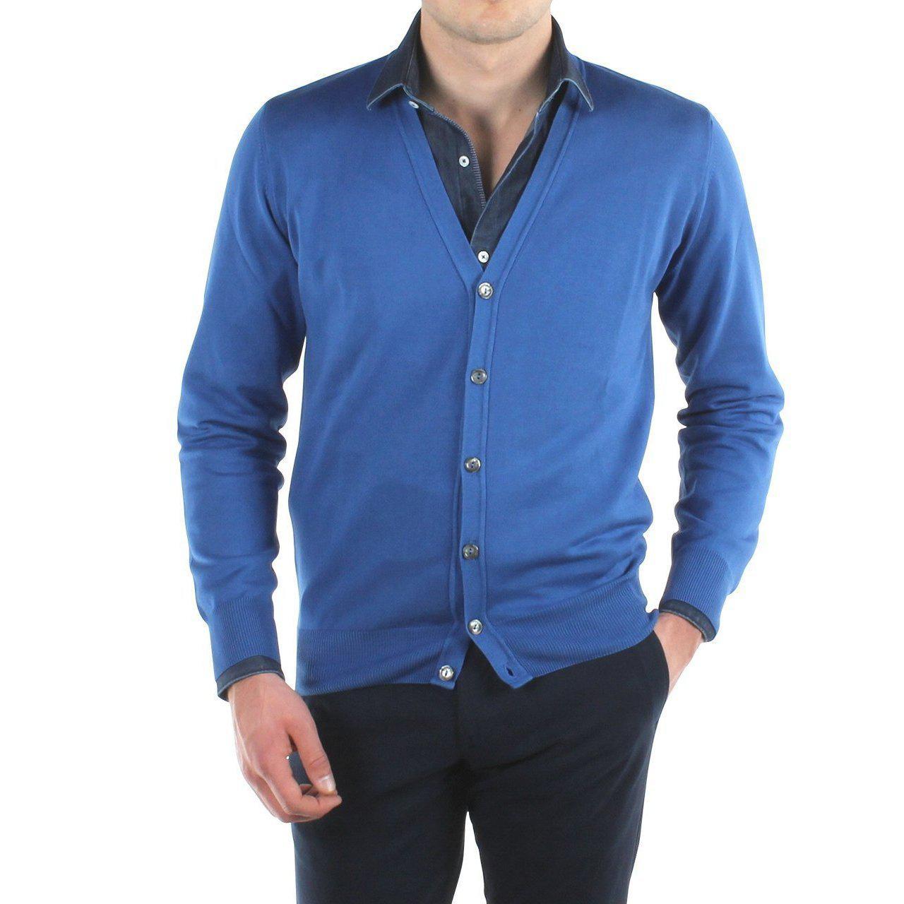 Gilet col v en coton - bleu-PULL HOMME-Curling-Paris