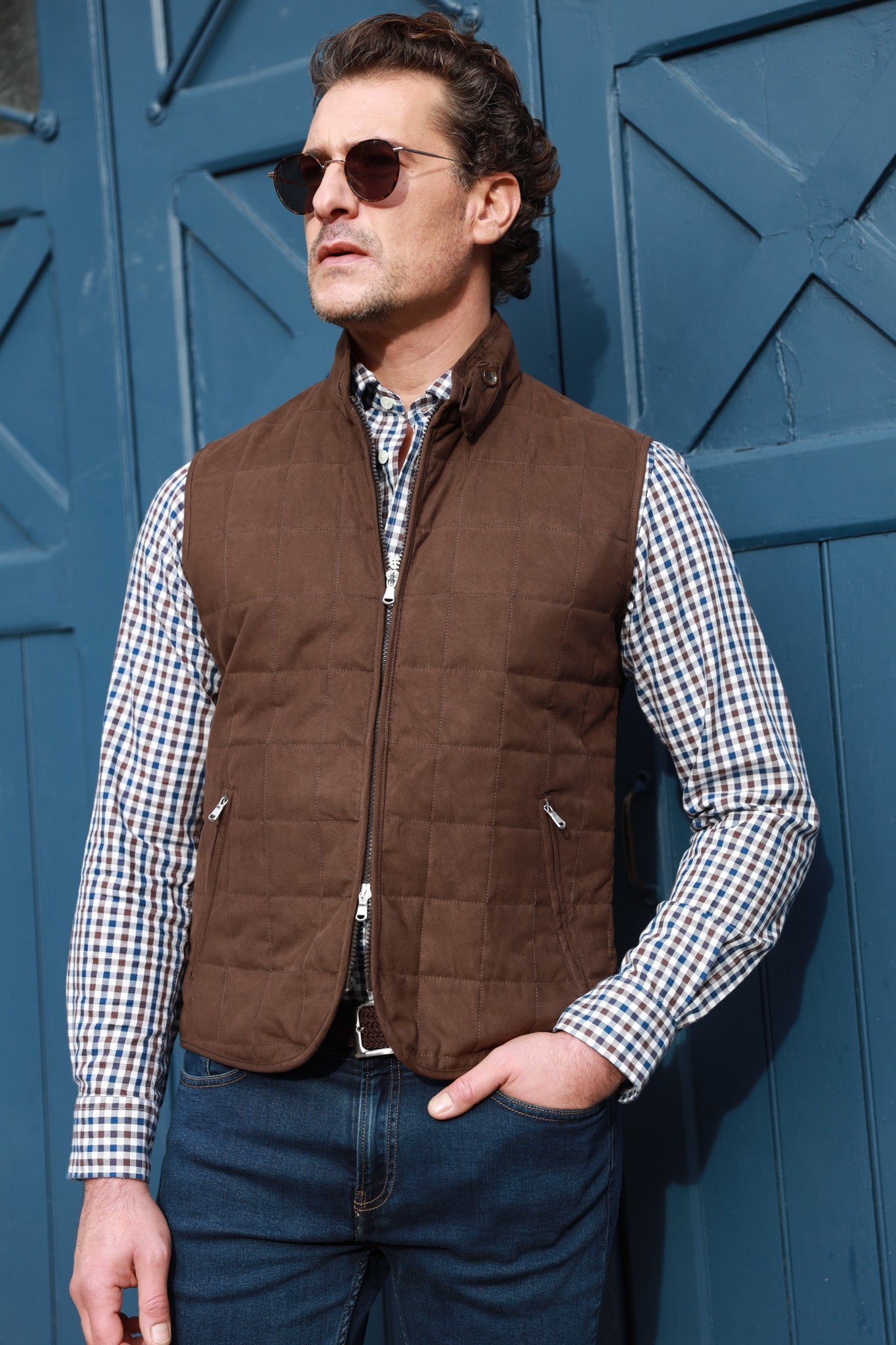 Gilet sans manche Gilles en nubuck - Cognac-MANTEAU HOMME-Curling-Paris