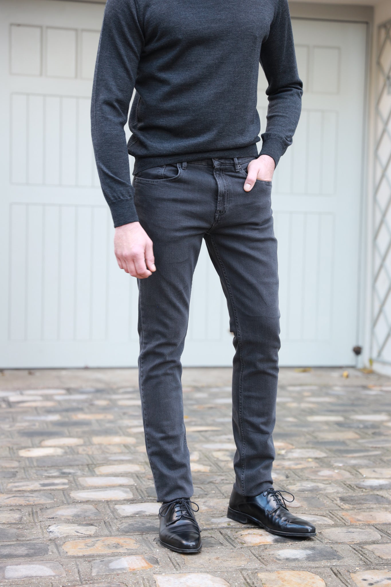 Jeans James en coton stretch - Anthracite-PANTALON HOMME-Curling-Paris