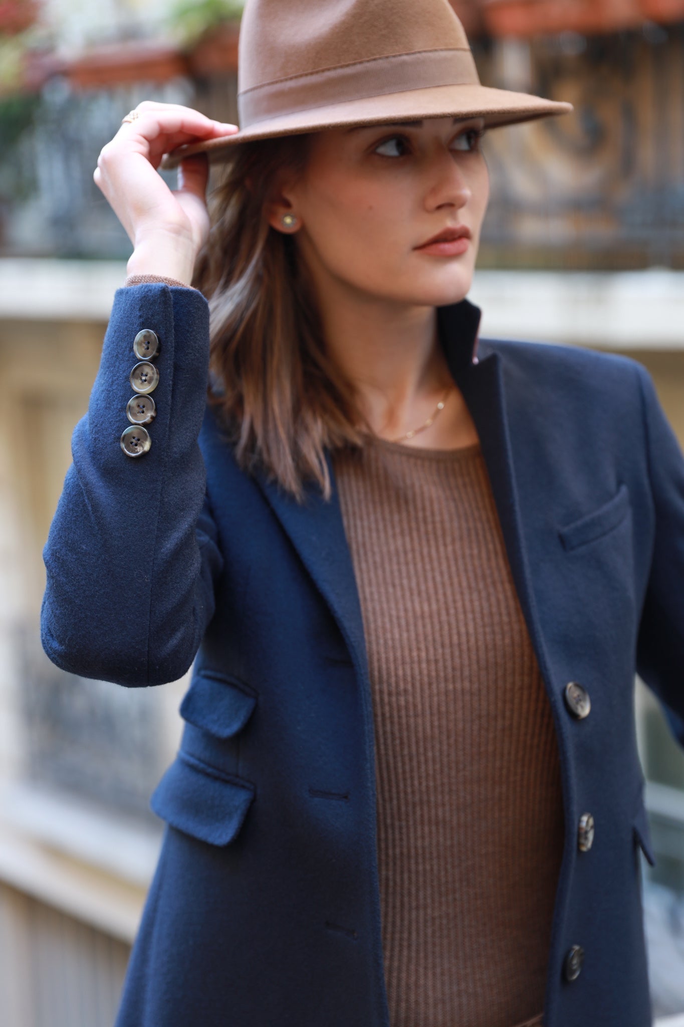 Manteau Jemma redingote en laine et cachemire - Marine-MANTEAU FEMME-Curling-Paris