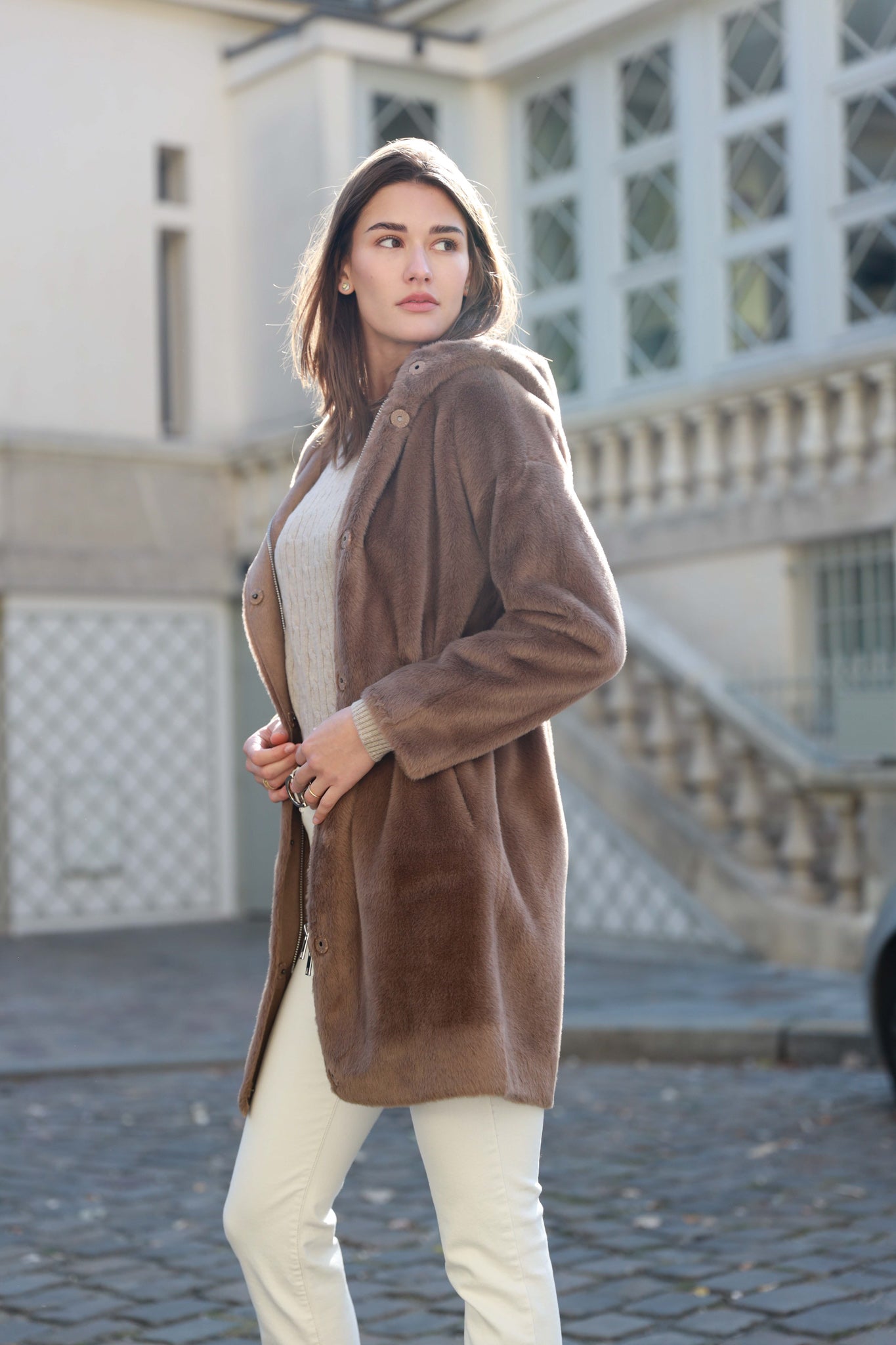 Manteau Leonie en éco fourrure - Capuccino-MANTEAU FEMME-Curling-Paris