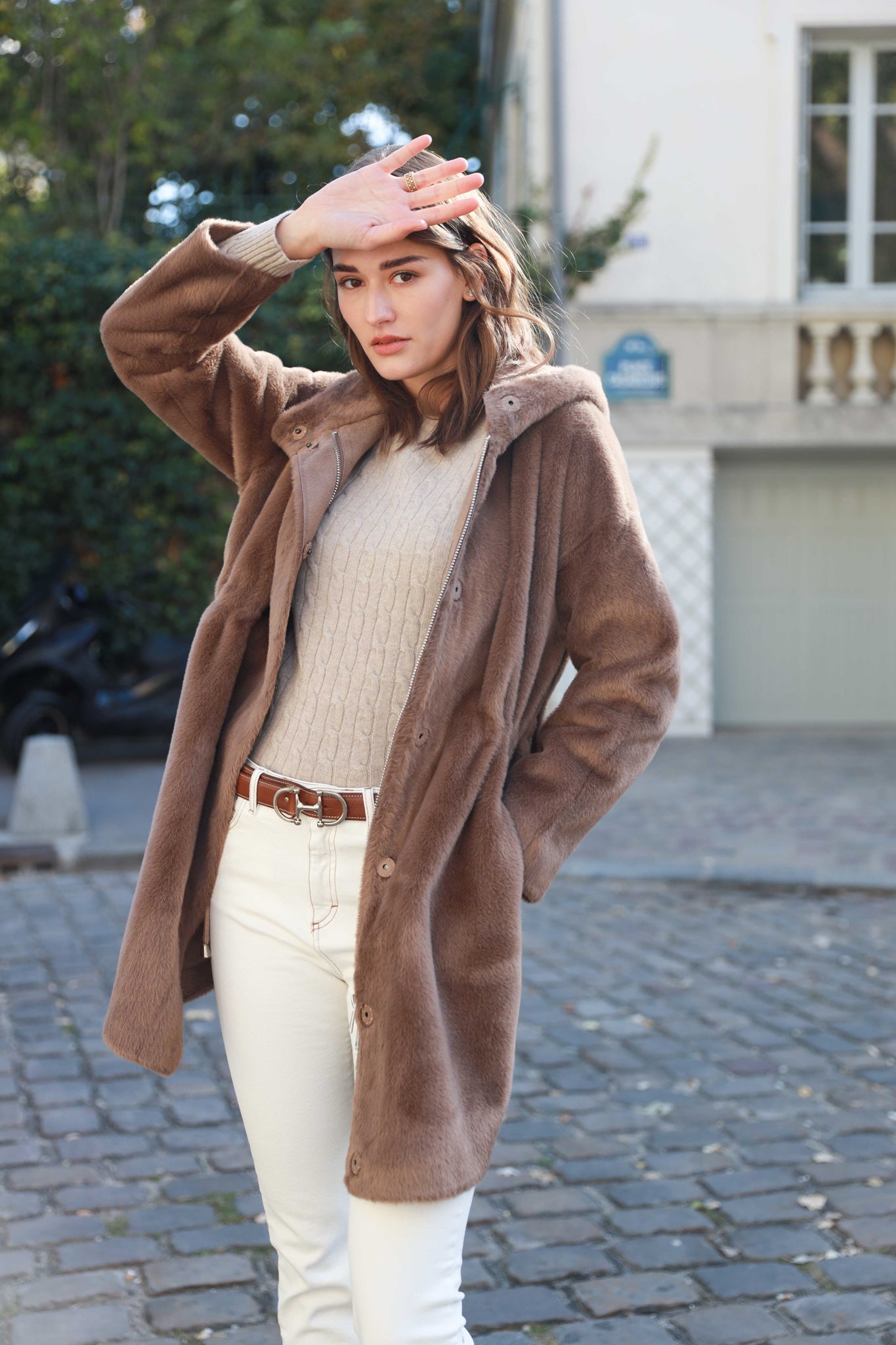 Manteau Leonie en éco fourrure - Capuccino-MANTEAU FEMME-Curling-Paris