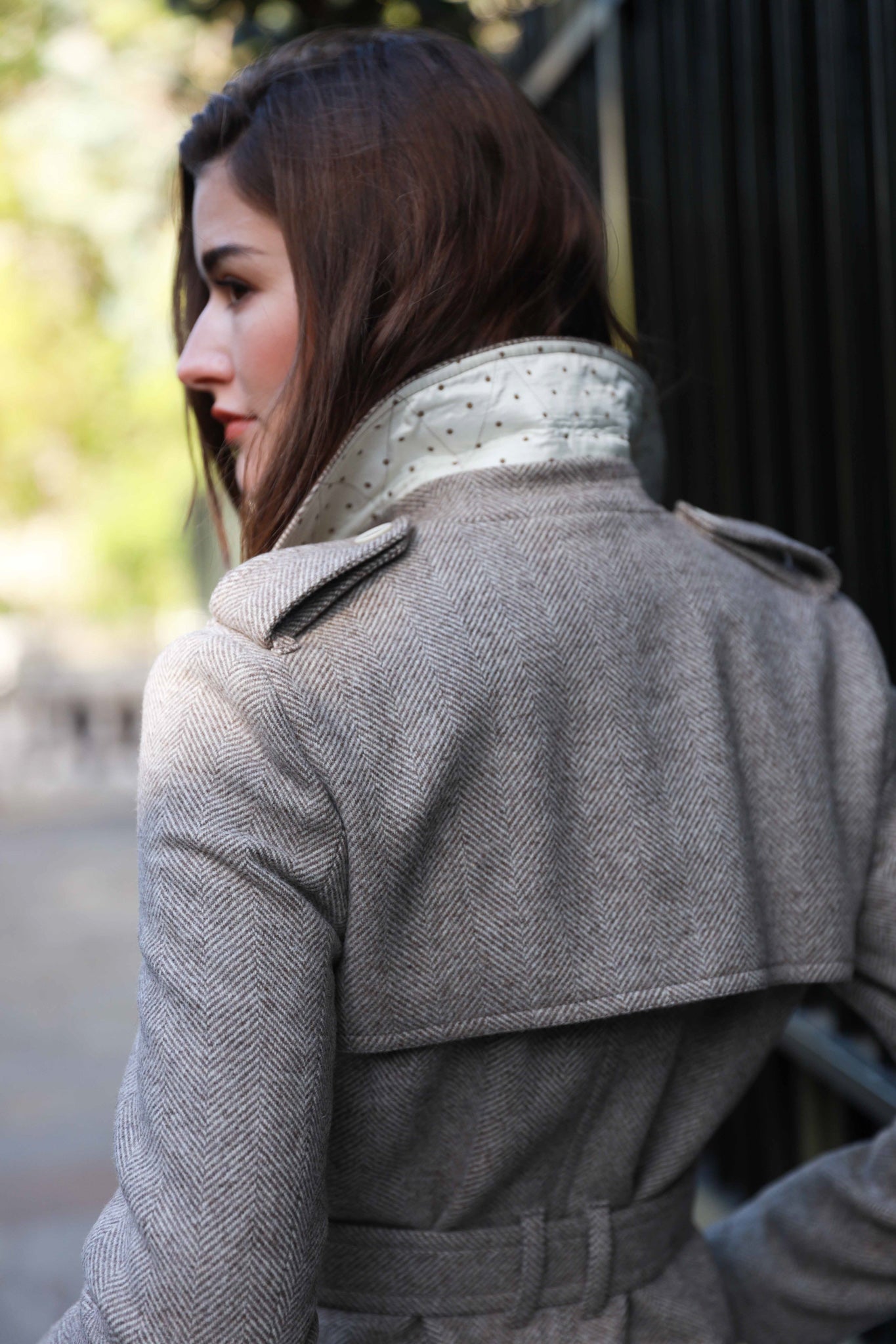 Manteau long croisé en laine à chevron Annie - Beige-MANTEAU FEMME-Curling-Paris