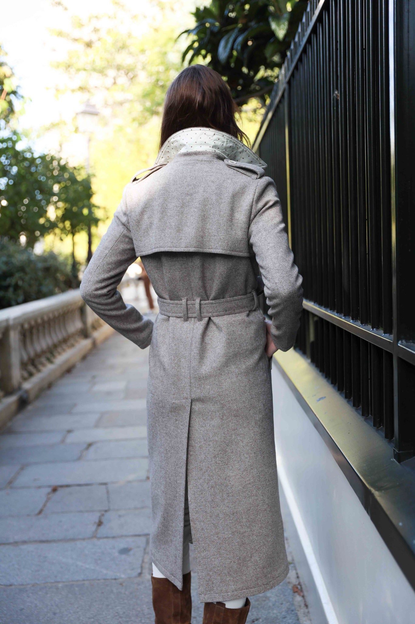 Manteau long croisé en laine à chevron Annie - Beige-MANTEAU FEMME-Curling-Paris