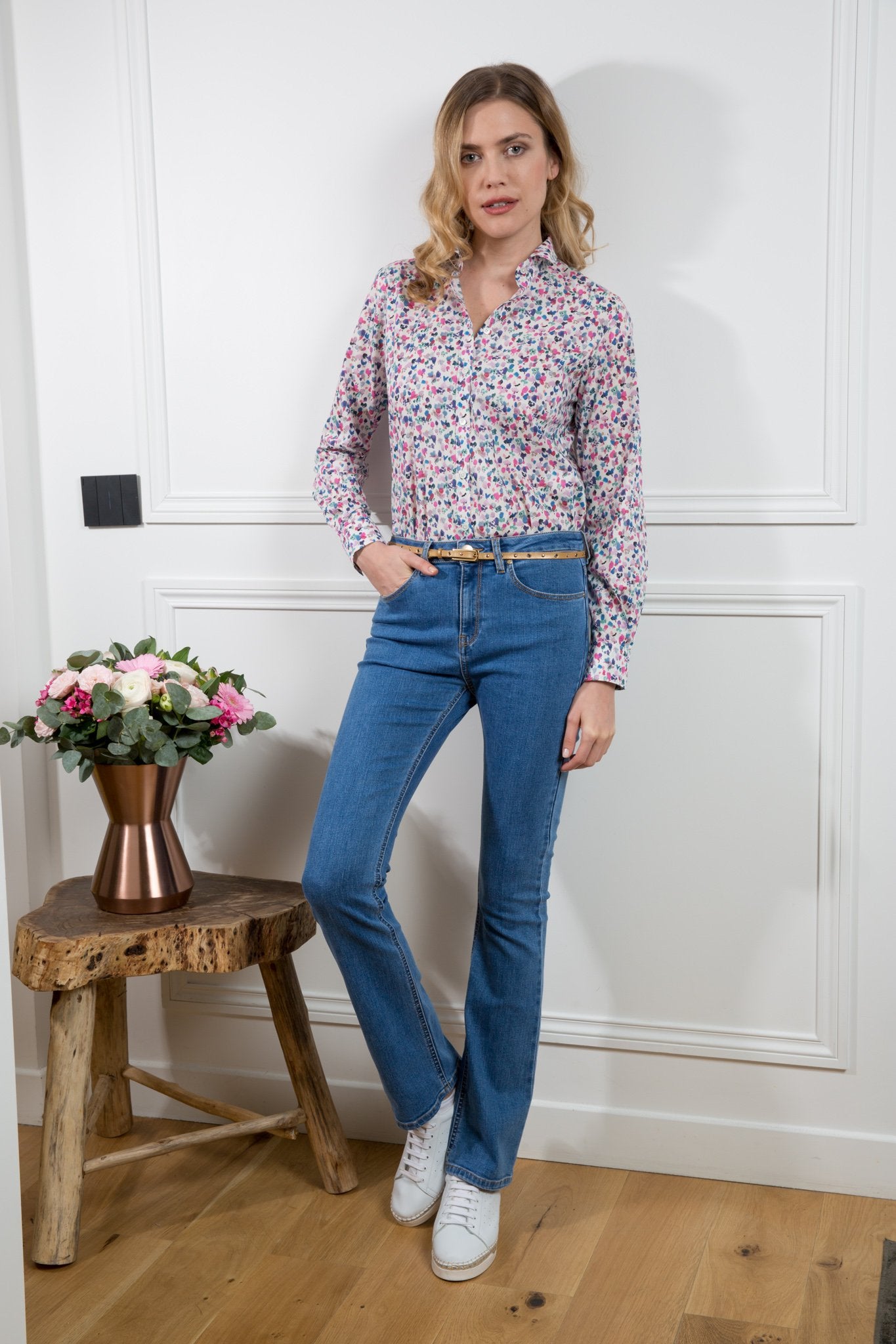 Pantalon Auguste bas évasé en jean bleu moyen-PANTALON FEMME-Curling-Paris