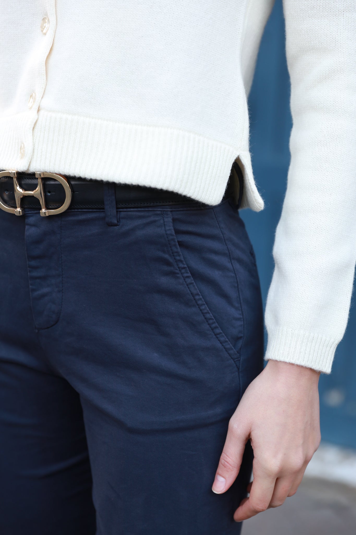 Pantalon Pamela en coton stretch - Marine-PANTALON FEMME-Curling-Paris