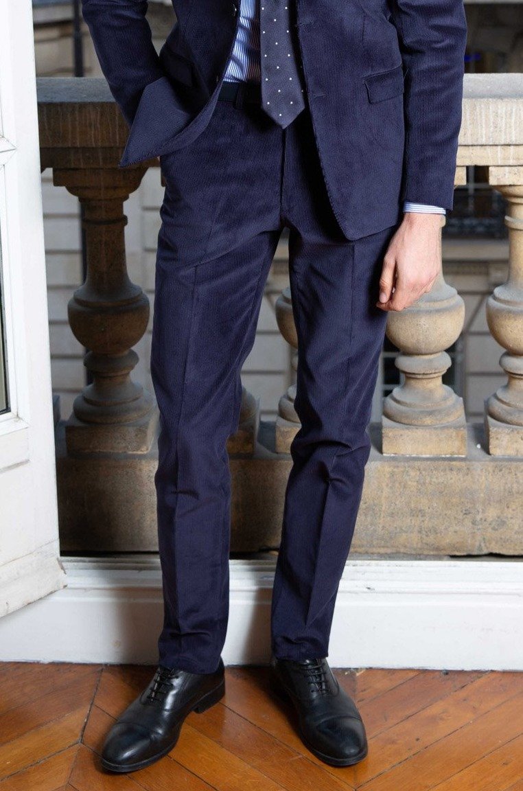 Pantalon Segal en Velours milleraies - Marine-PANTALON HOMME-Curling-Paris