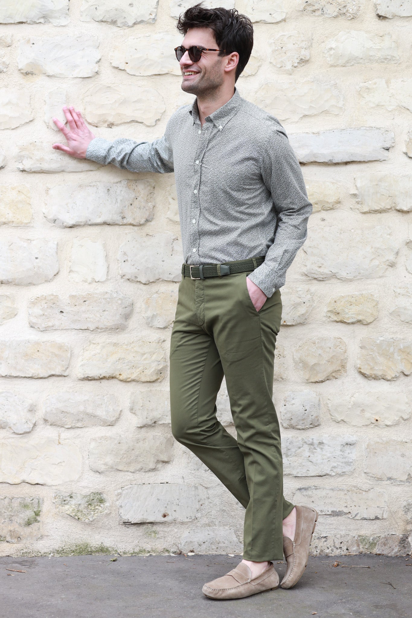 Pantalon d'été Seanfit en coton stretch - Olive-PANTALON HOMME-Curling-Paris