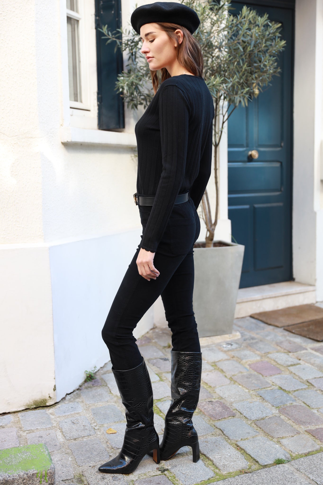 Pantalon diego en velours milleraies stretch - Noir-PANTALON FEMME-Curling-Paris