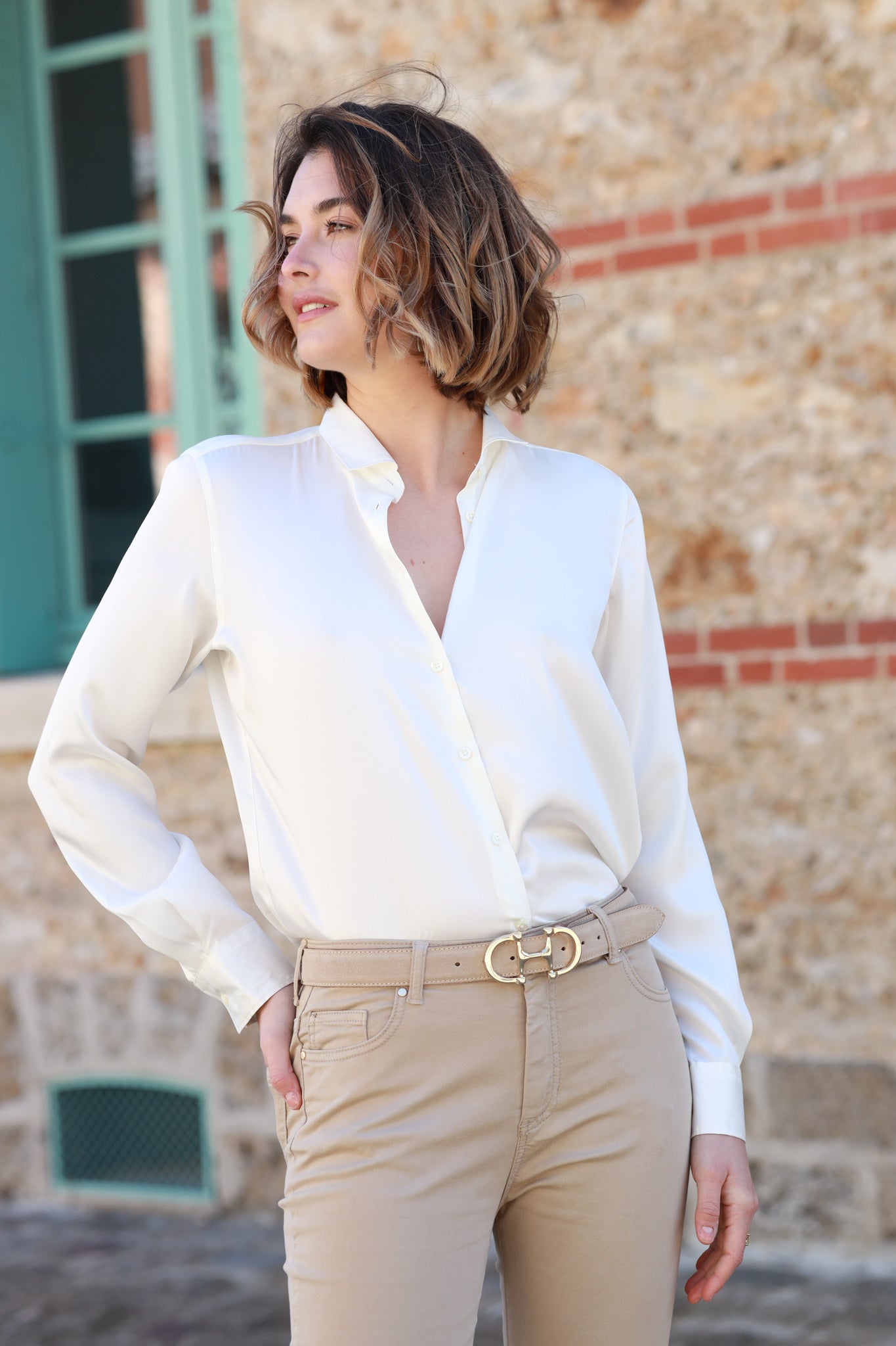Pantalon josh en coton stretch - Beige-PANTALON FEMME-Curling-Paris
