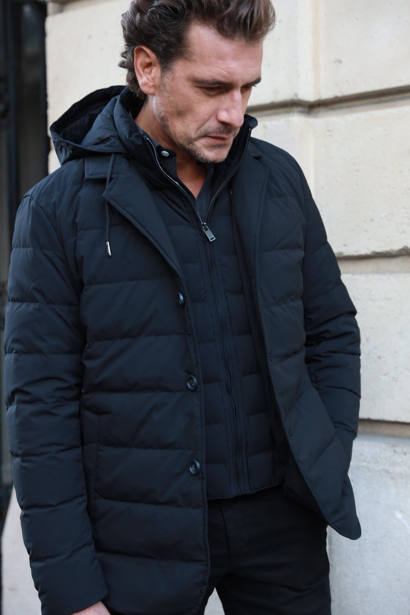 Parka matelassée Gerard en Soft Shell - Noir-MANTEAU HOMME-Curling-Paris