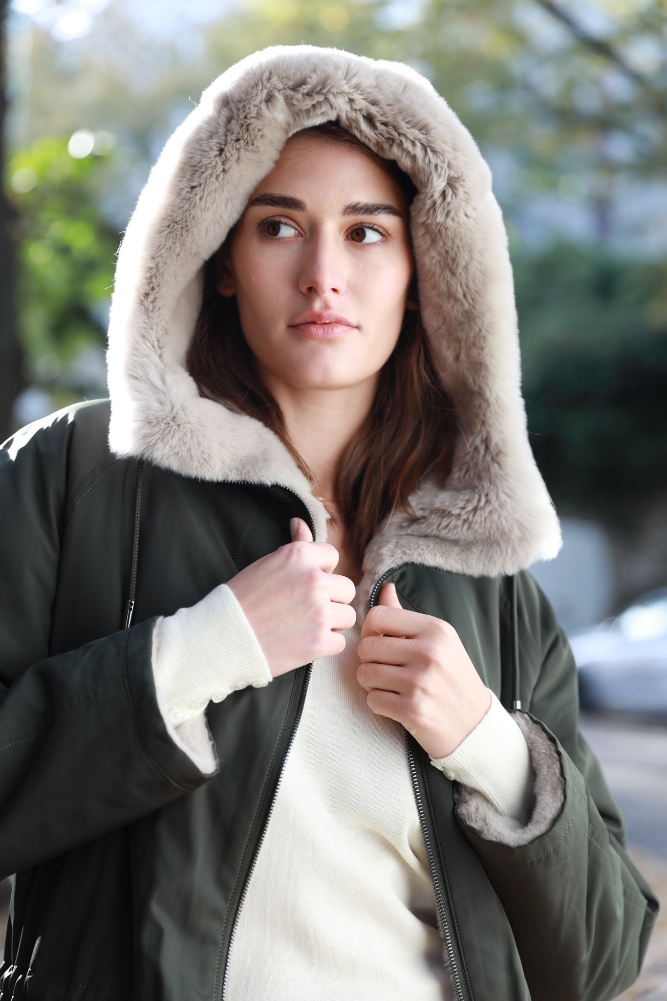 Parka réversible en fourrure - Kaki-MANTEAU FEMME-Curling-Paris