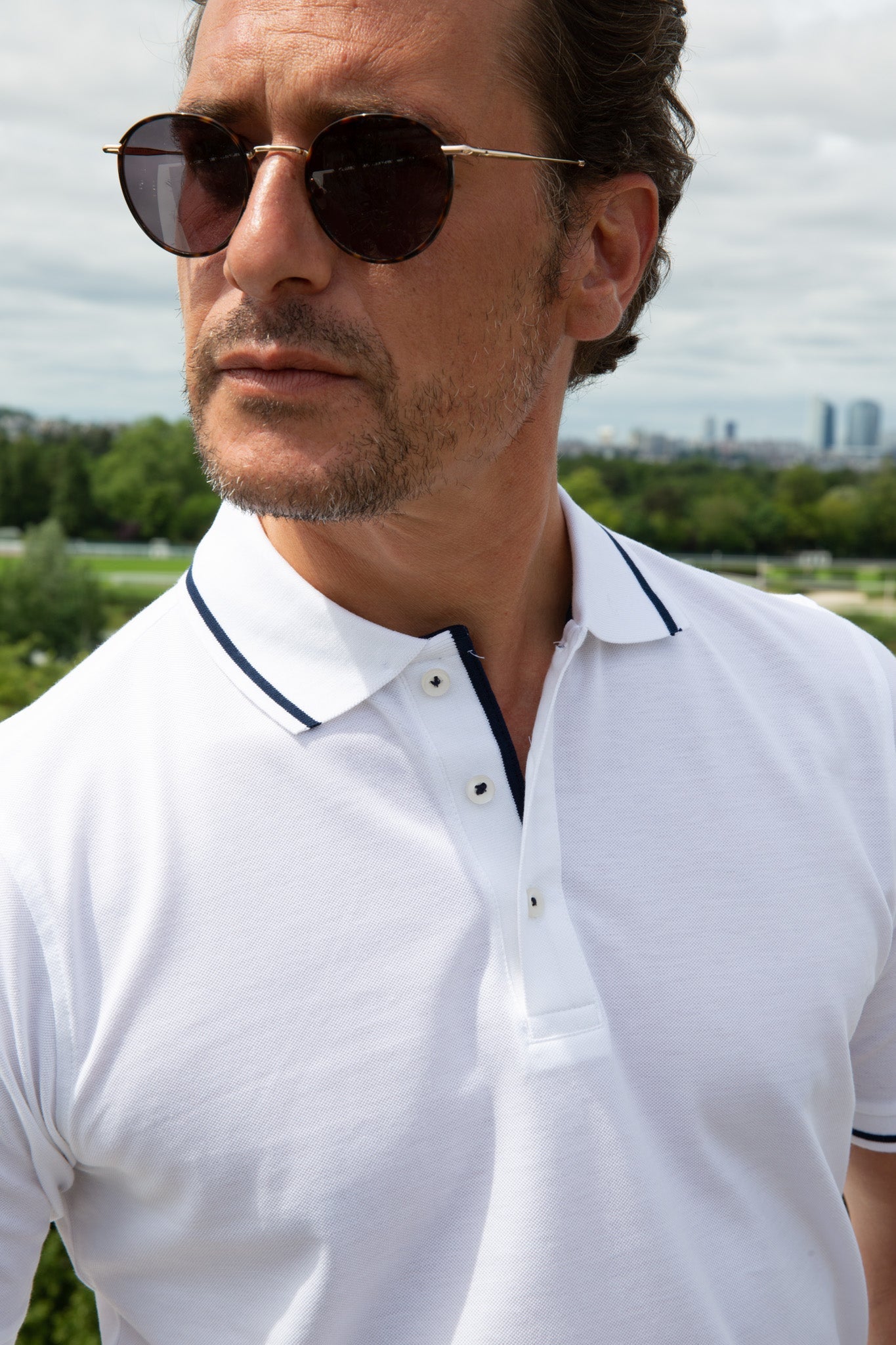 Polo Roger en piqué de coton mercerisé - Blanc-POLO HOMME-Curling-Paris