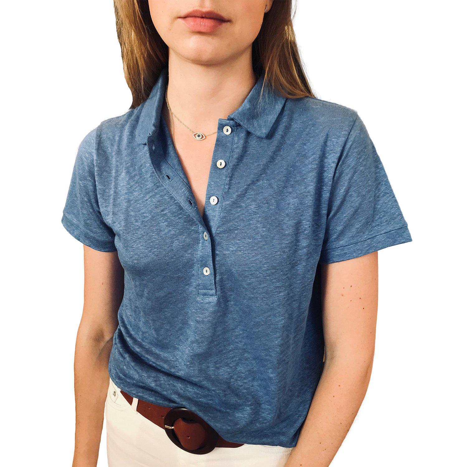 Polo en lin avec boutons nacre-T-SHIRT FEMME-Curling-Paris