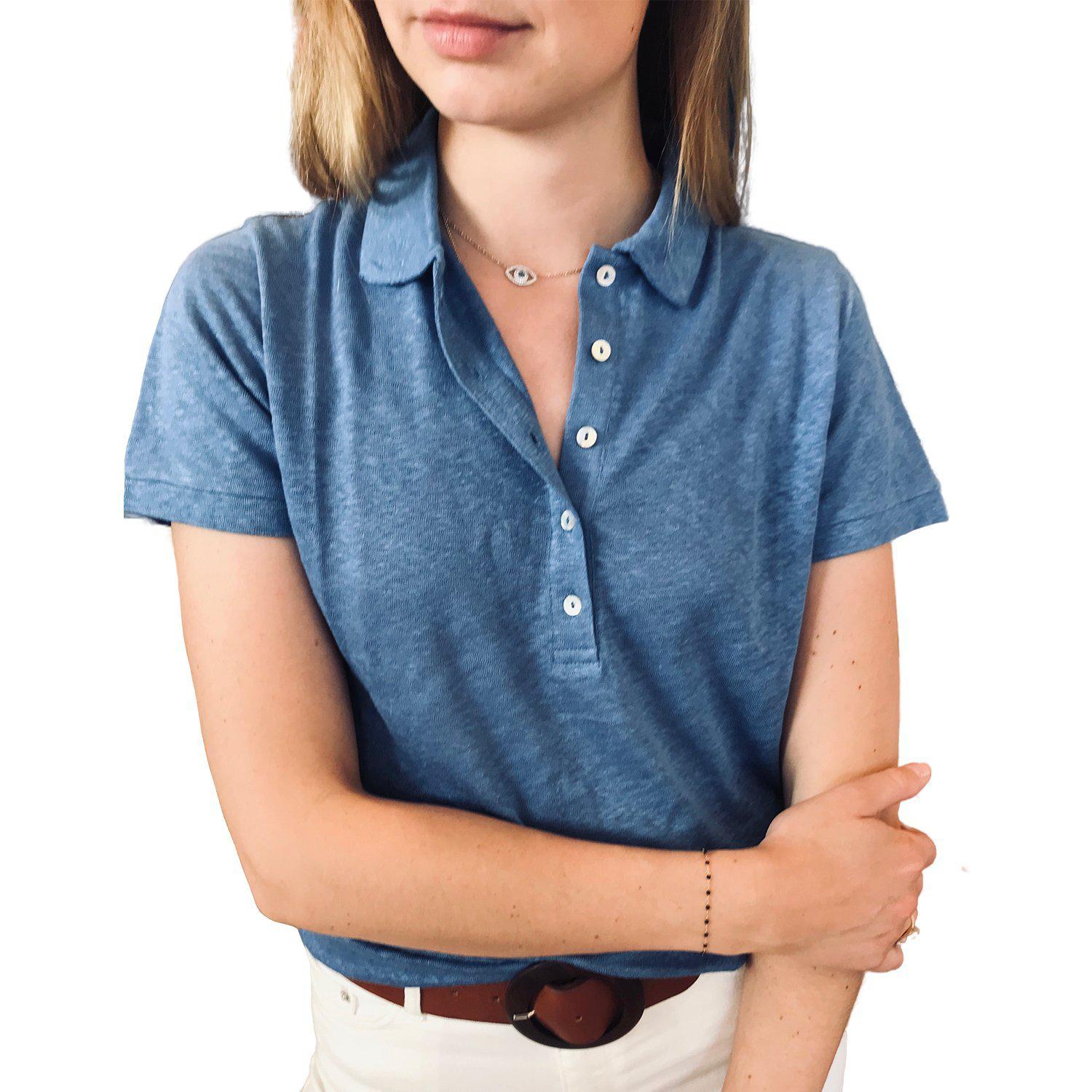Polo en lin avec boutons nacre-T-SHIRT FEMME-Curling-Paris