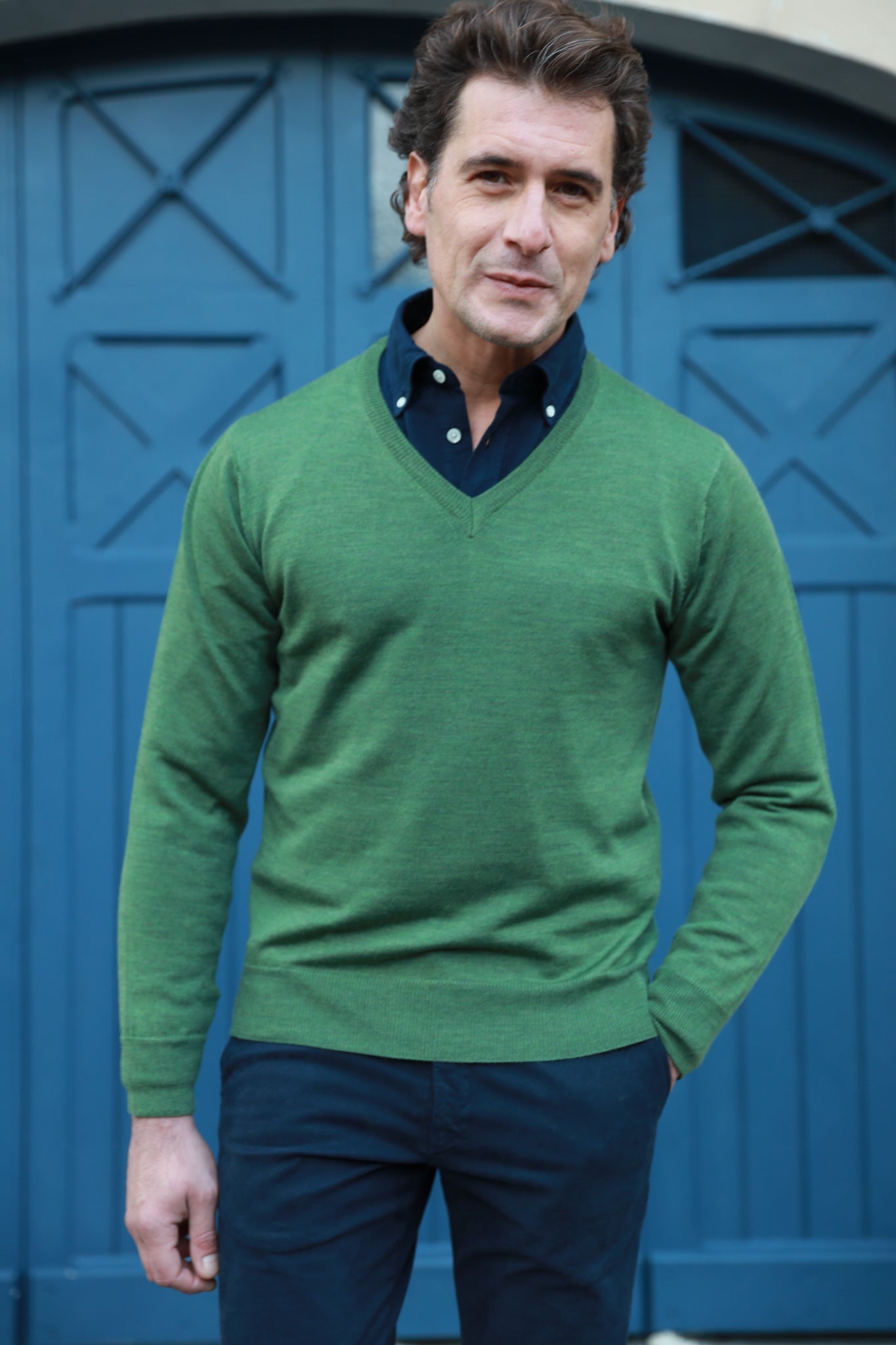 Pull Alban col v en laine mérinos - Vert-PULL HOMME-Curling-Paris