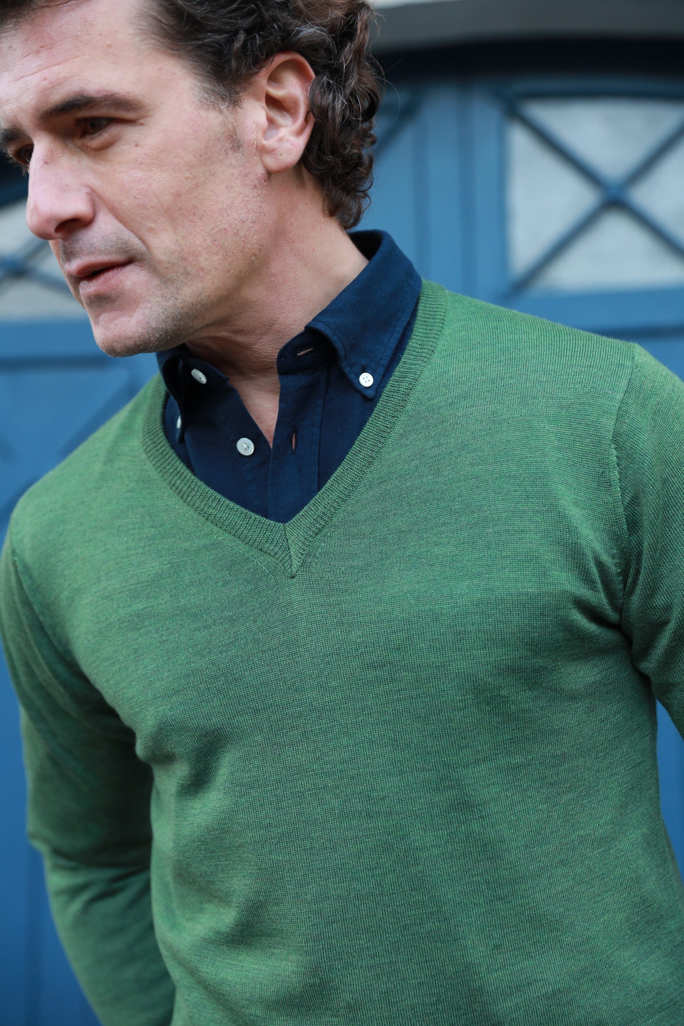 Pull Alban col v en laine mérinos - Vert-PULL HOMME-Curling-Paris