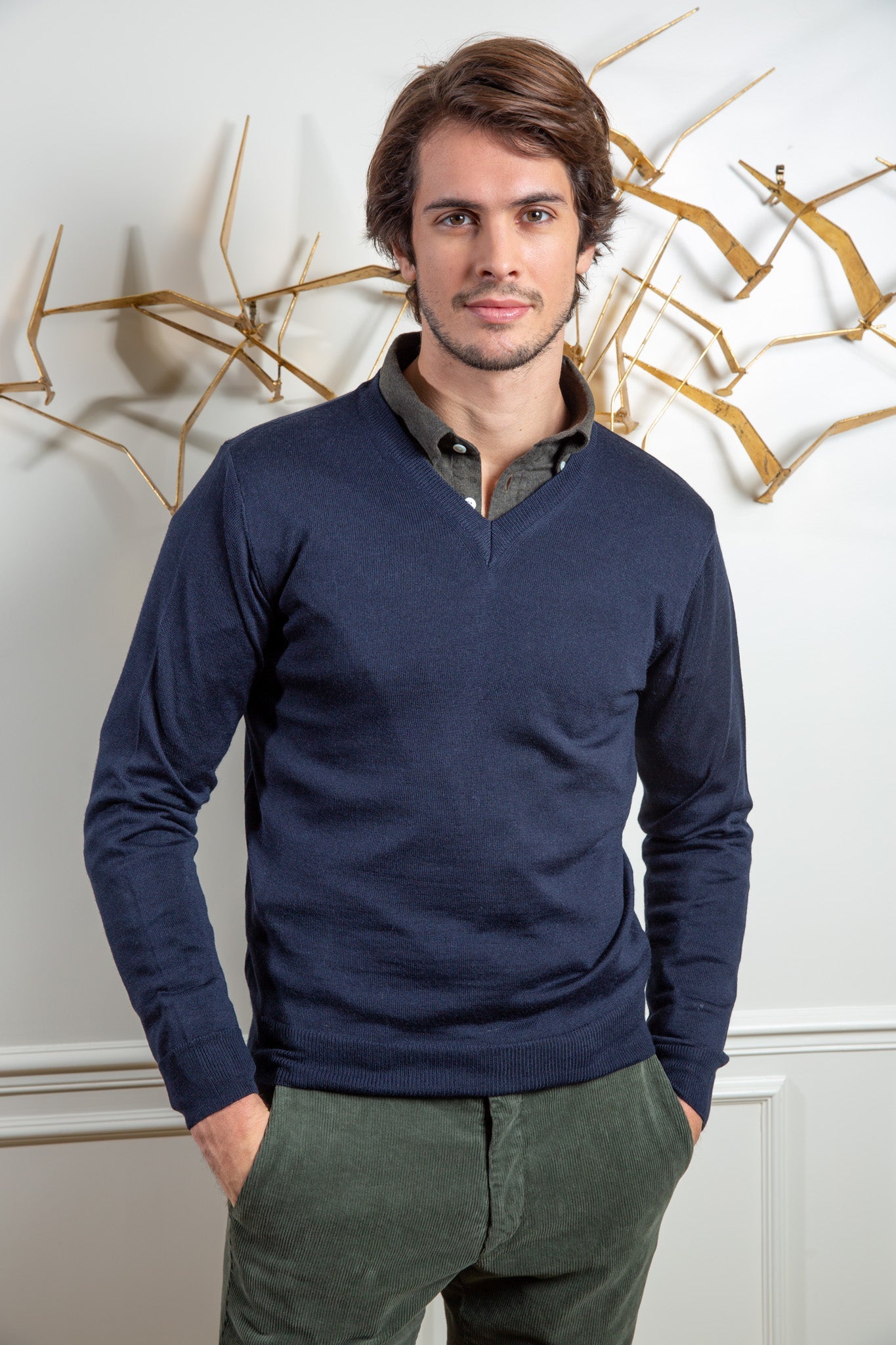 Pull Alban en laine mérinos - Marine-PULL HOMME-Curling-Paris