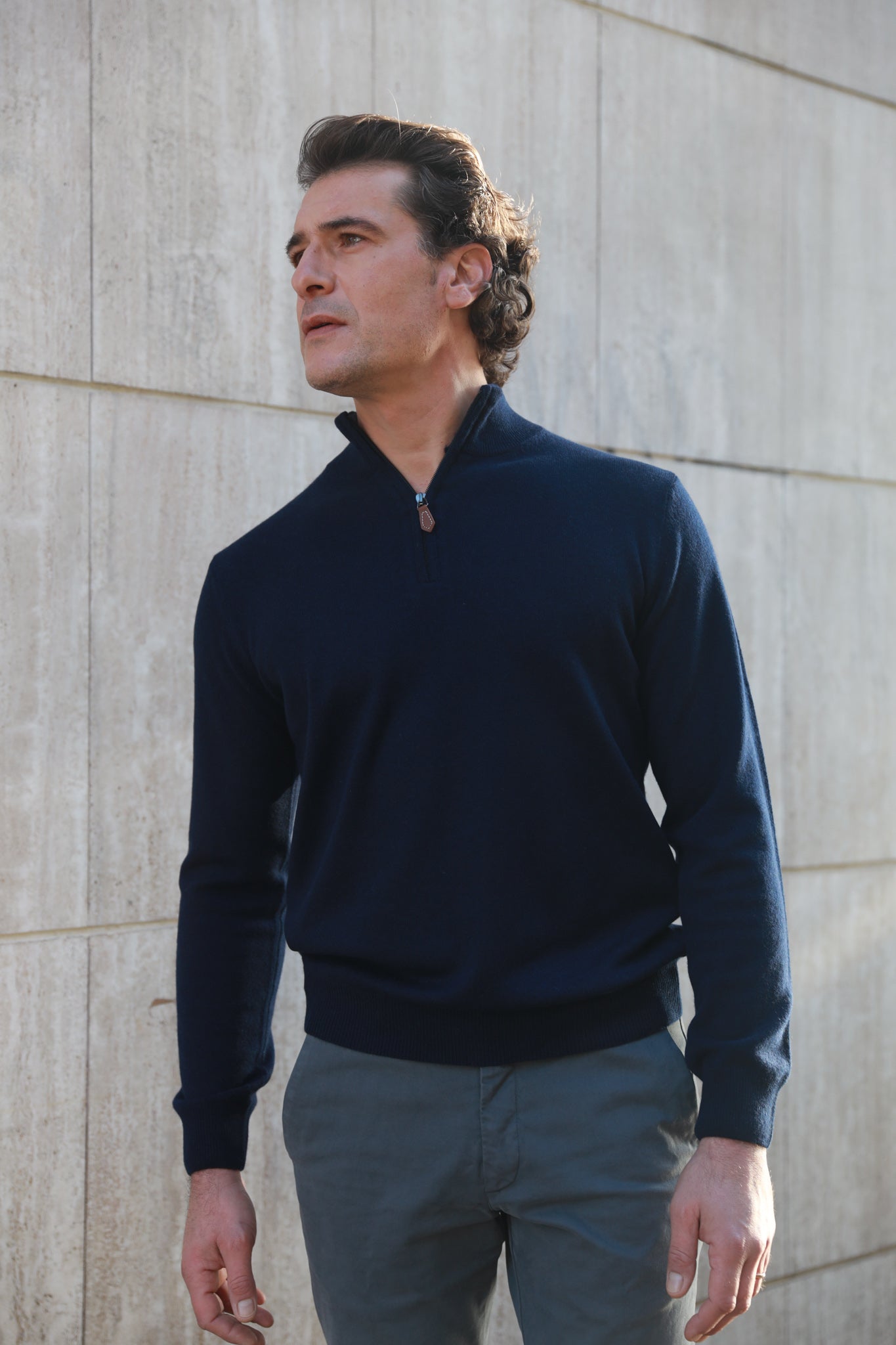 Pull Amar col zippé en cachemire - Marine-PULL HOMME-Curling-Paris