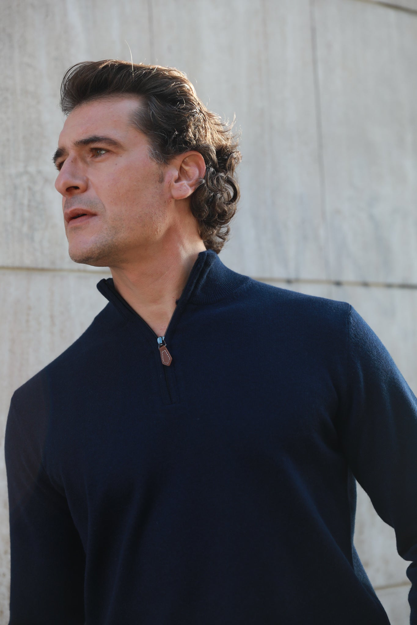 Pull Amar col zippé en cachemire - Marine-PULL HOMME-Curling-Paris