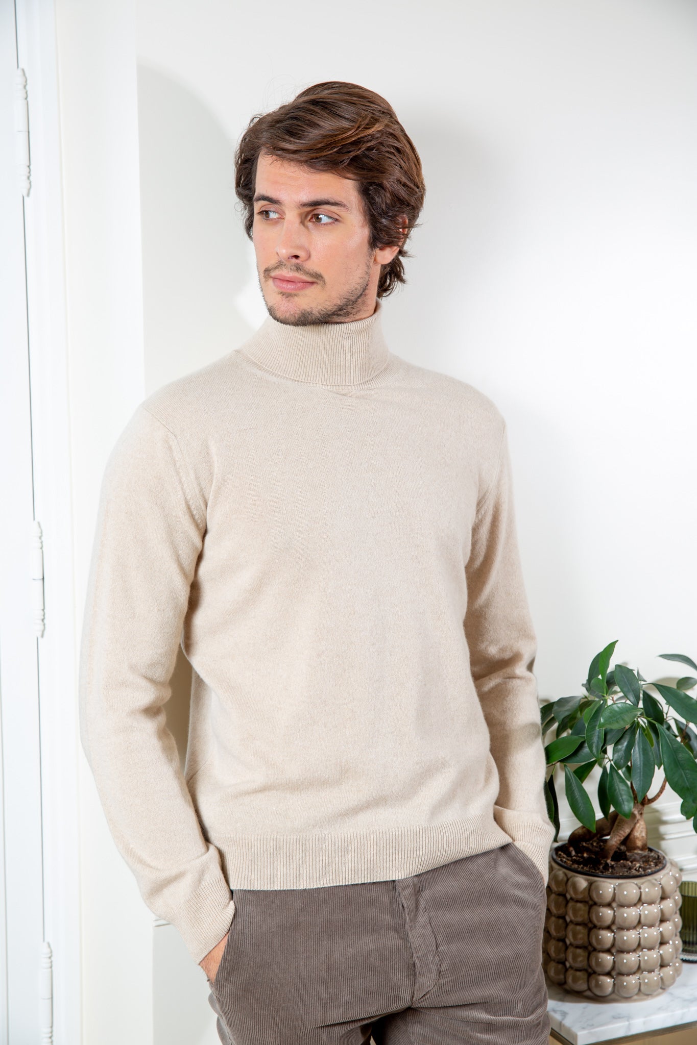 Pull Cachemire Col Roulé - Ecru-PULL HOMME-Curling-Paris