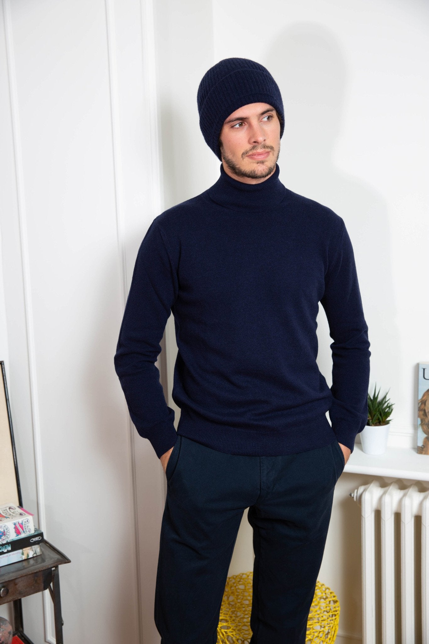 Pull Cachemire Col Roulé - Marine-PULL HOMME-Curling-Paris