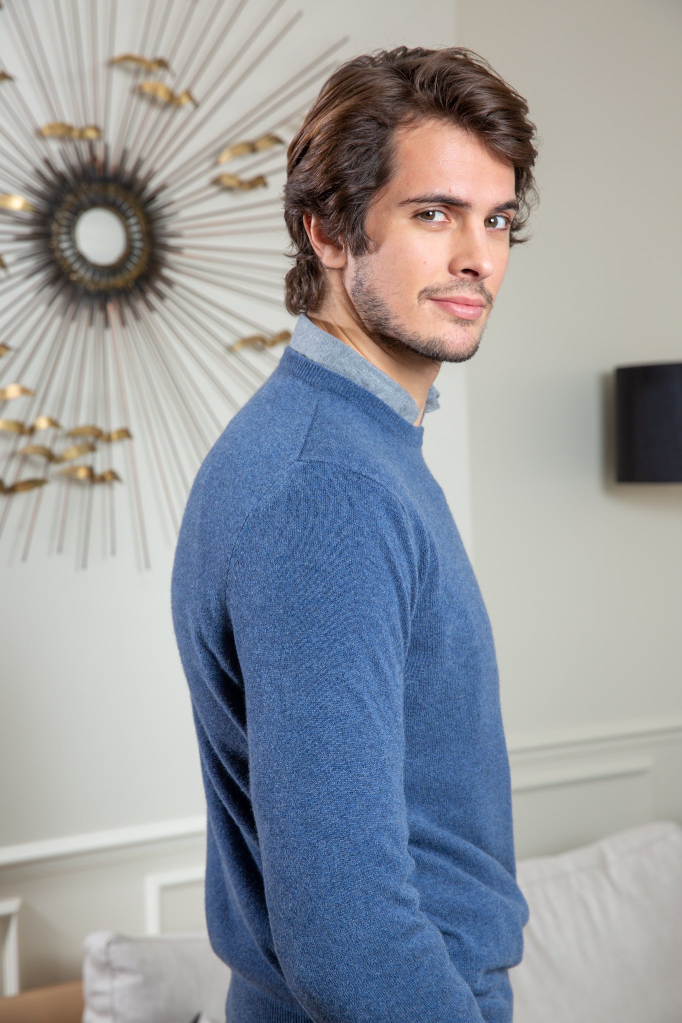 Pull Col Rond Ronan en Cachemire - Denim-PULL HOMME-Curling-Paris