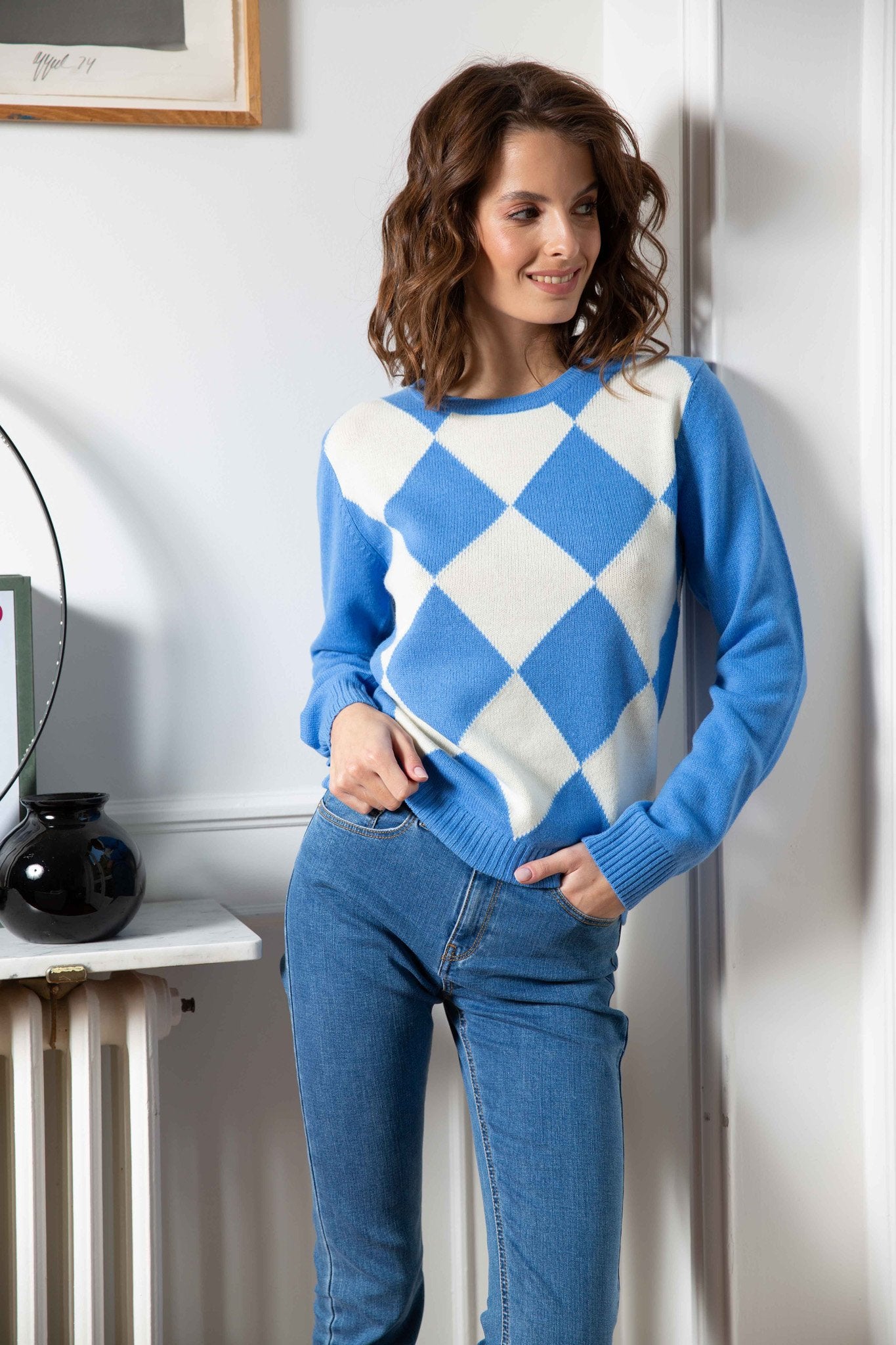 Pull Col Rond en Laine et Cachemire - Bleu-PULL FEMME-Curling-Paris