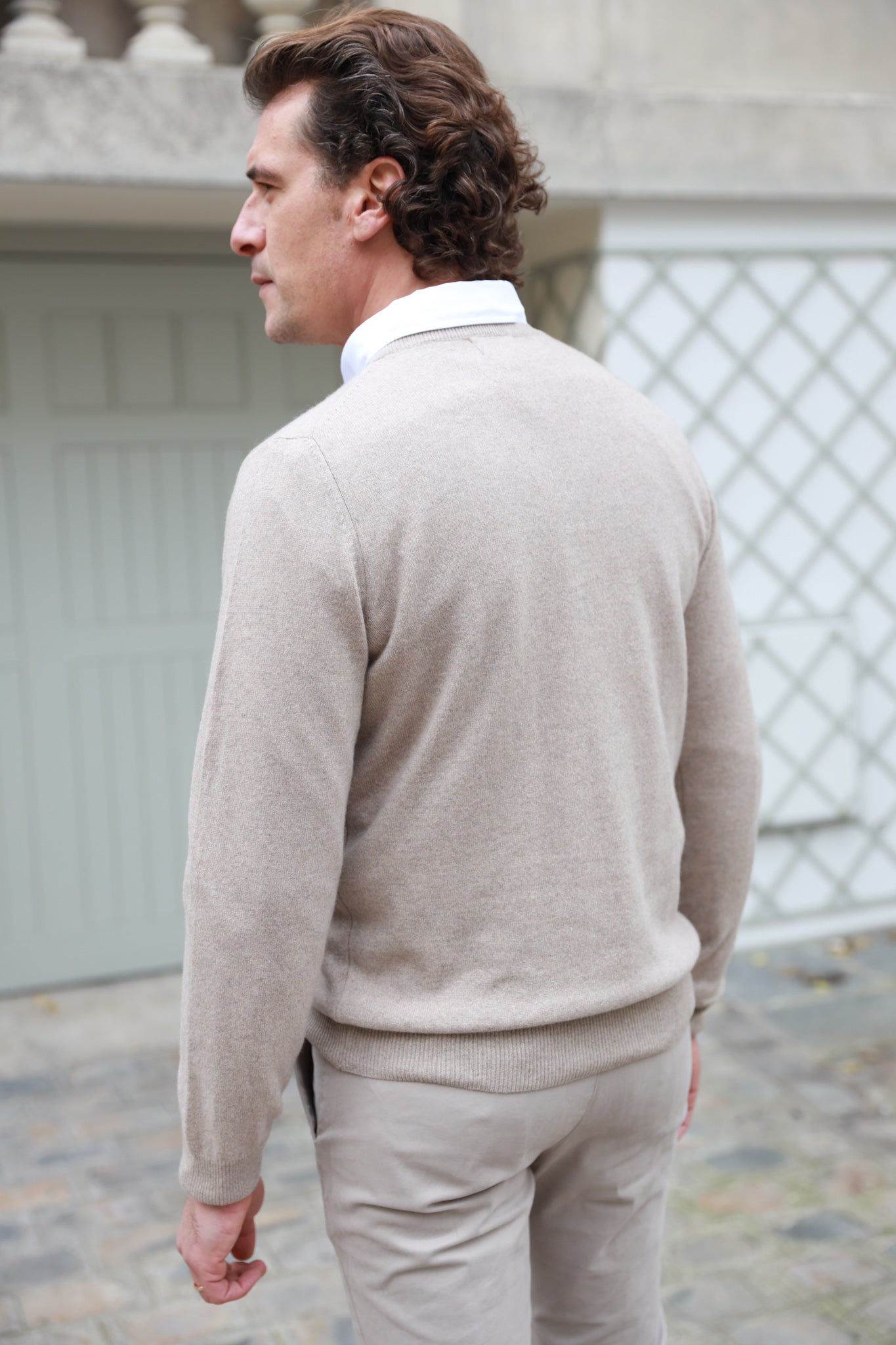 Pull Elijah col v en cachemire - Beige-PULL HOMME-Curling-Paris