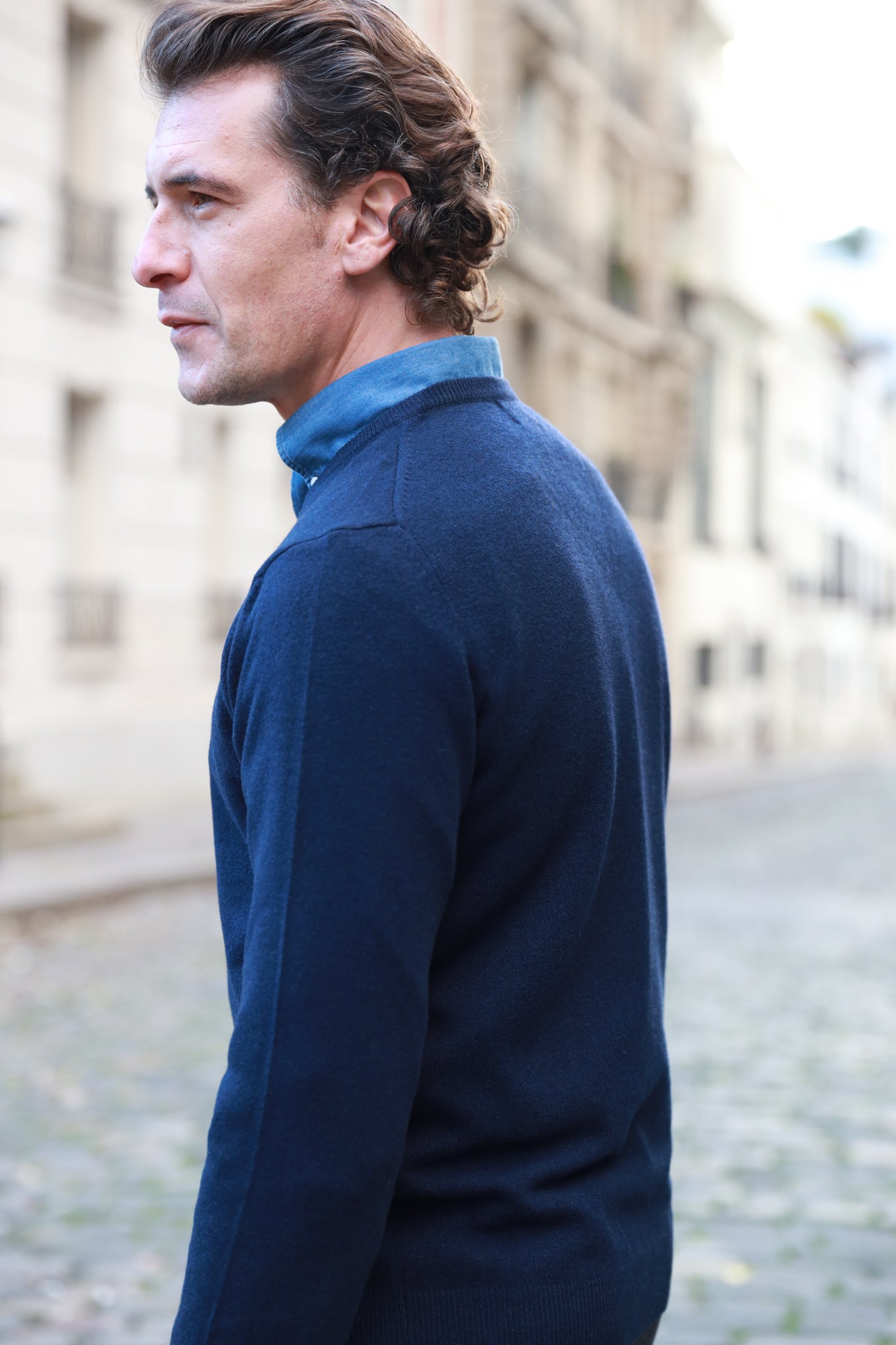 Pull Elijah col v en cachemire - Marine-PULL HOMME-Curling-Paris