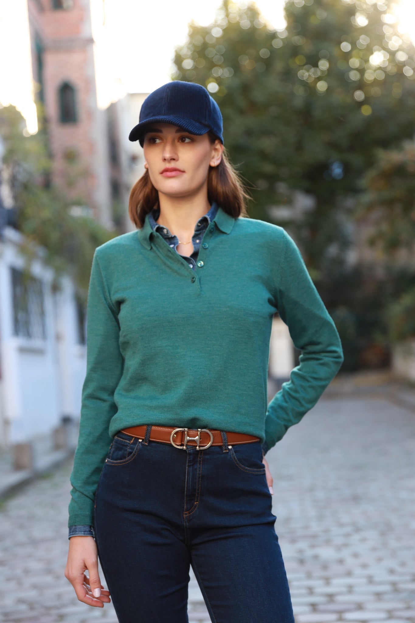 Pull Emma col polo en laine Mérinos - Vert-PULL FEMME-Curling-Paris