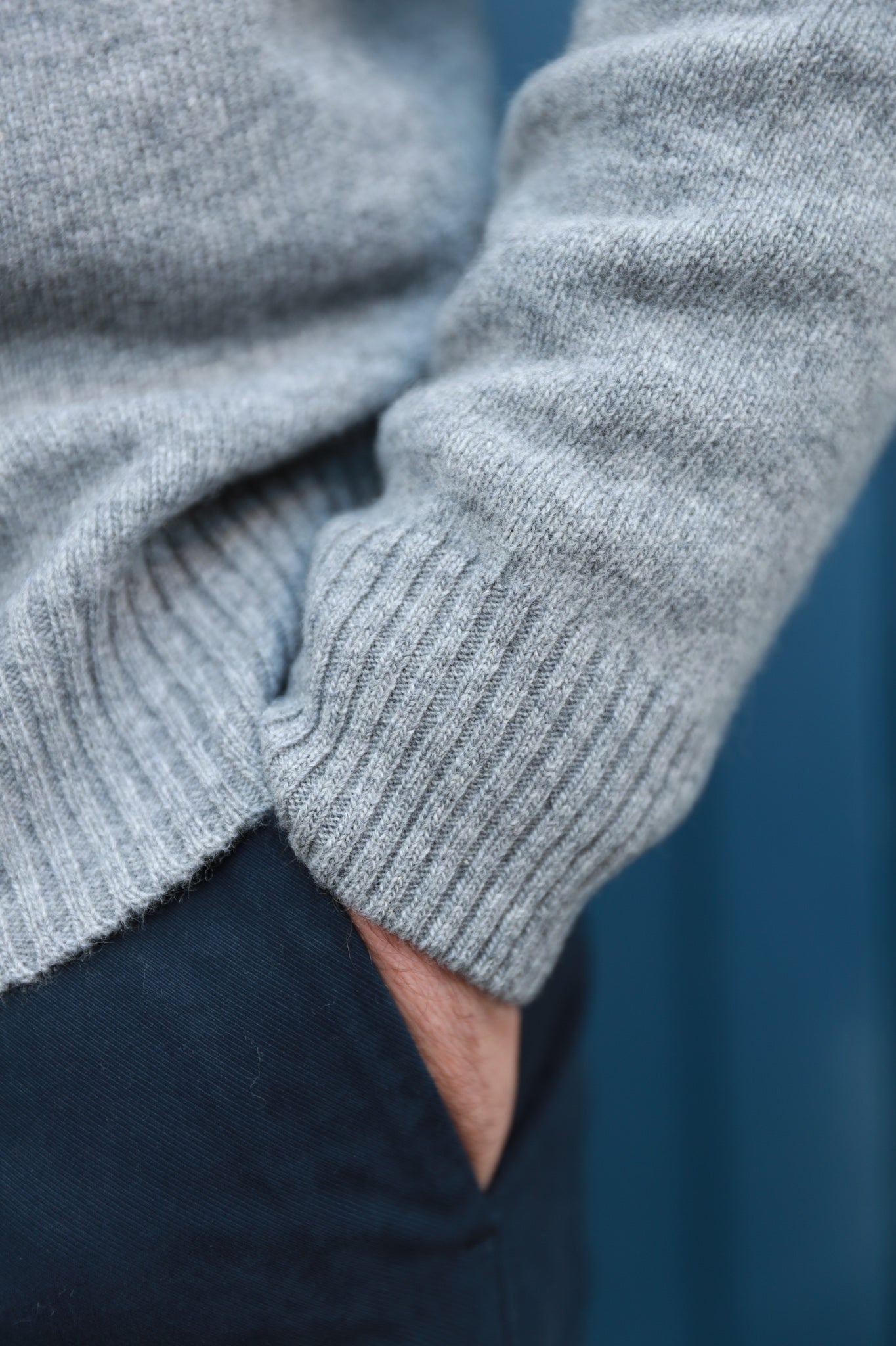 Pull Hugues col rond en laine & cachemire - Gris Moyen-PULL HOMME-Curling-Paris