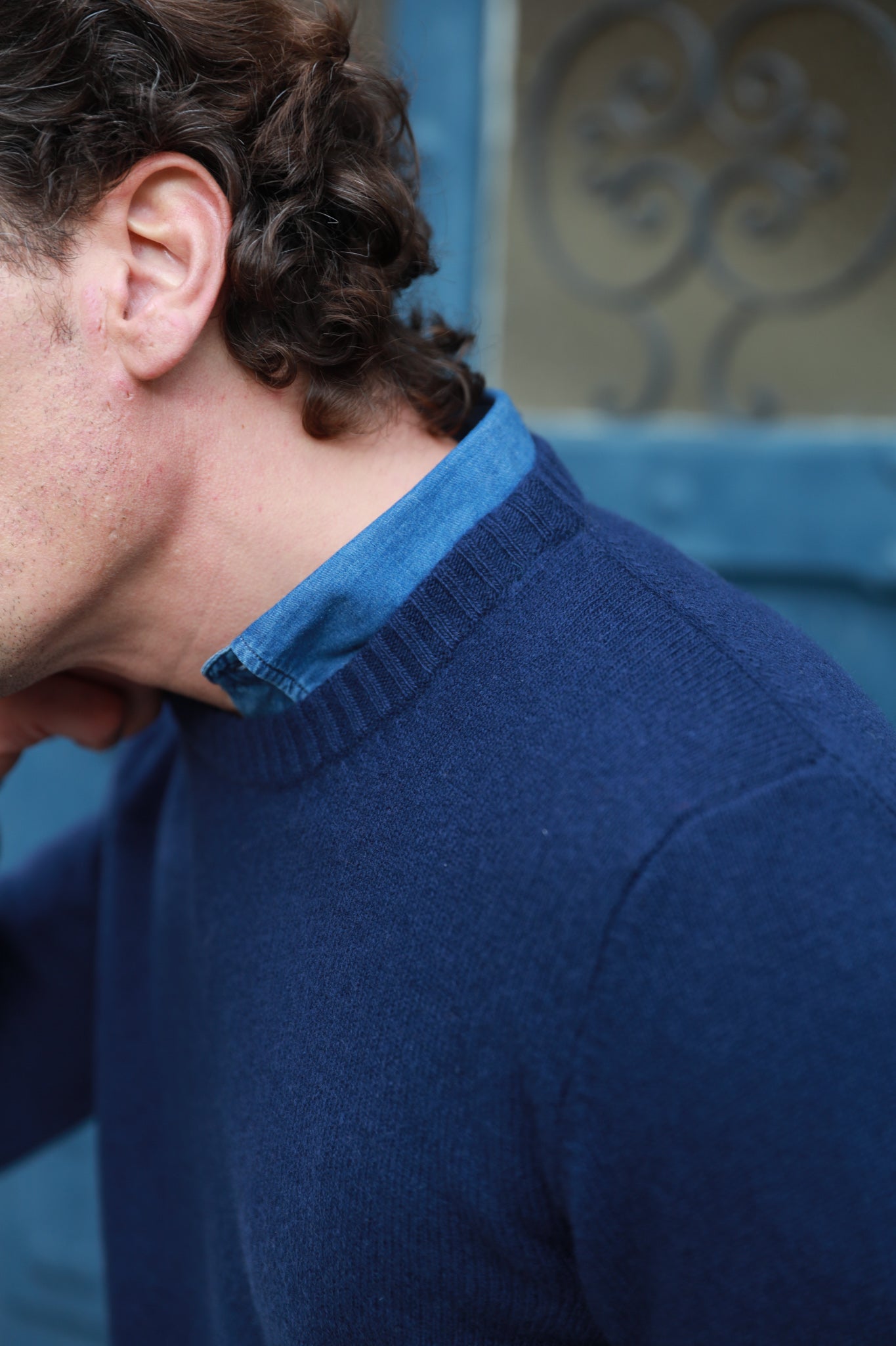 Pull Hugues col rond en laine & cachemire - Marine-PULL HOMME-Curling-Paris