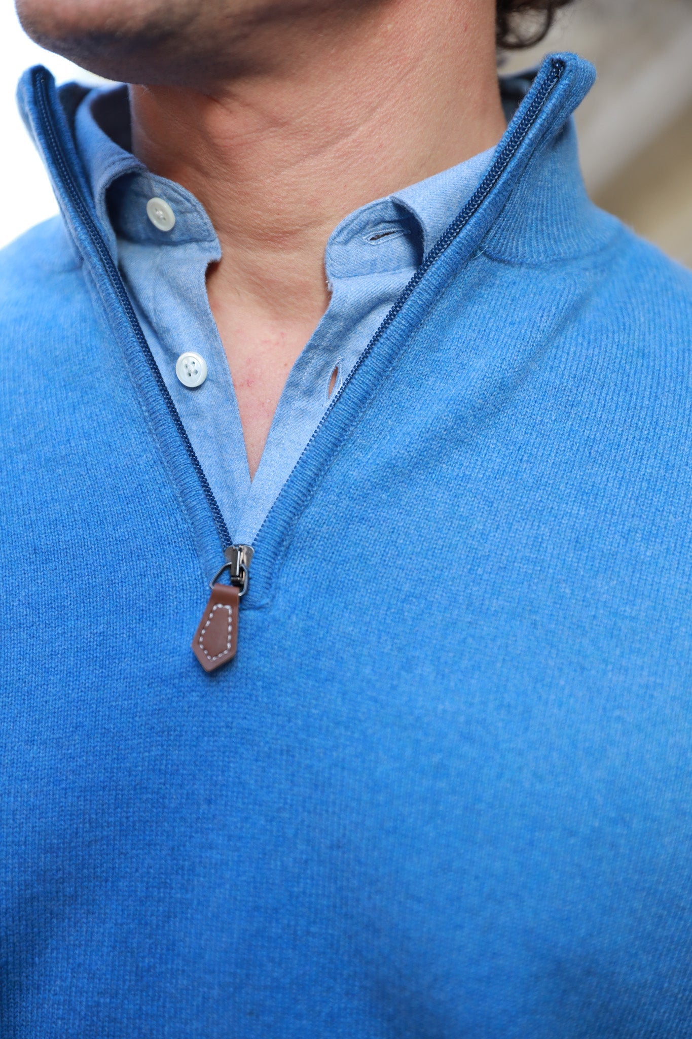 Pull amar col zippé en cachemire - Bleu-PULL HOMME-Curling-Paris