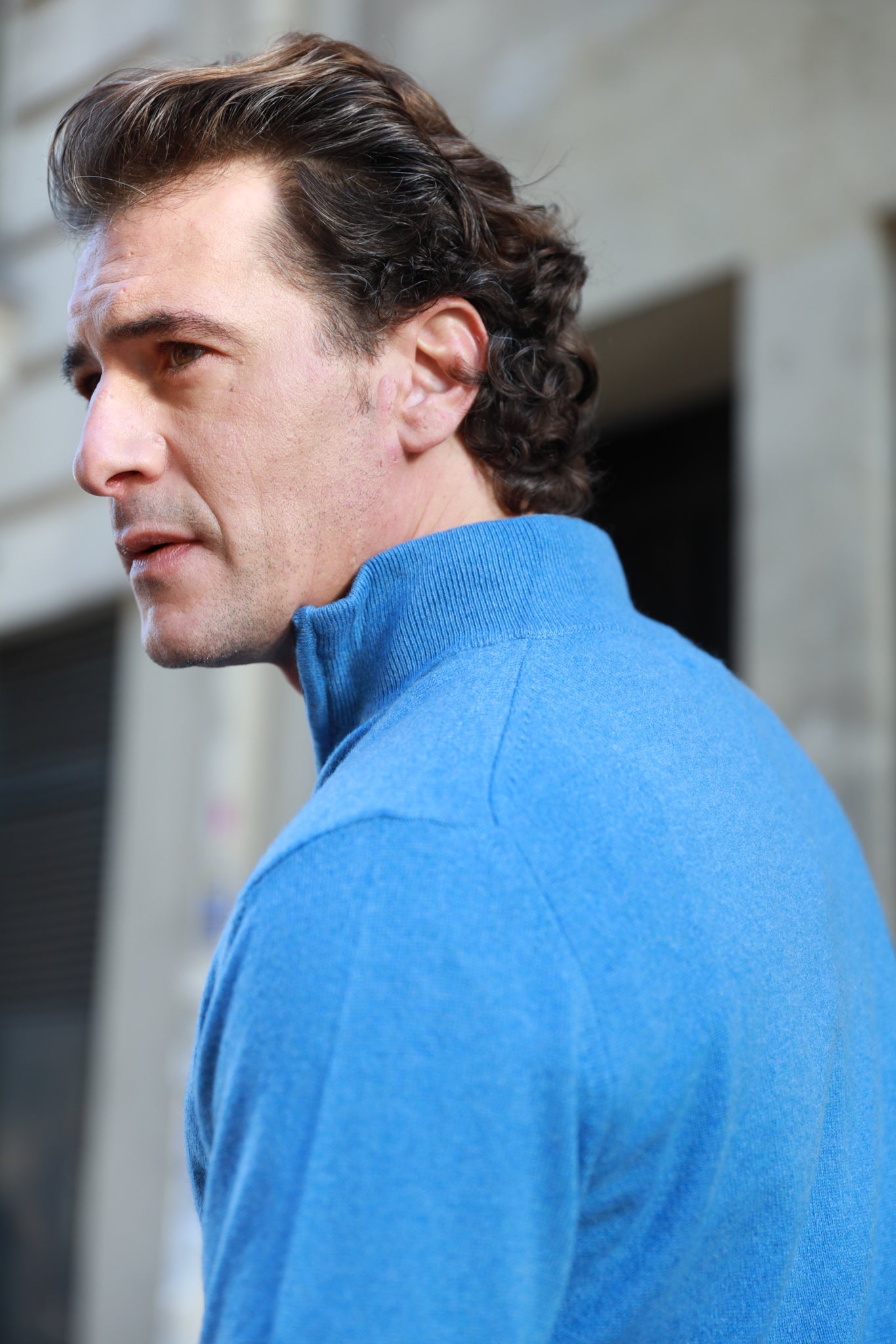 Pull amar col zippé en cachemire - Bleu-PULL HOMME-Curling-Paris